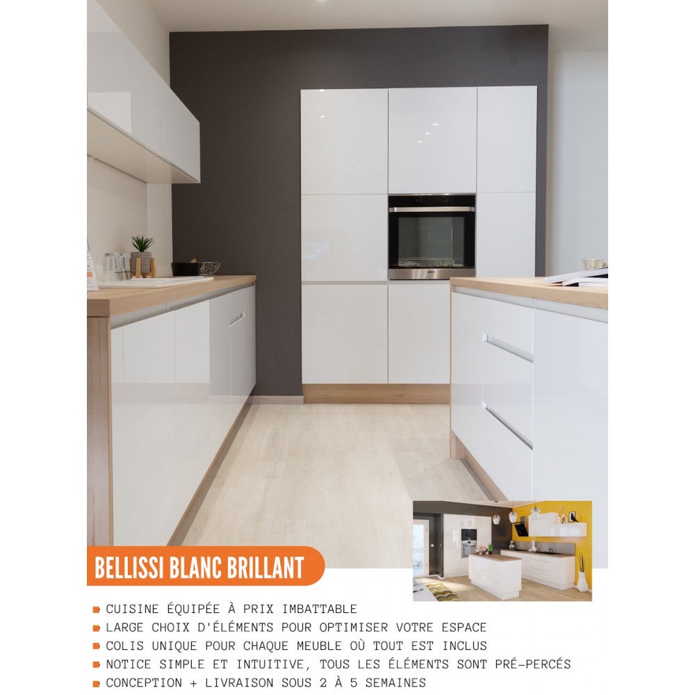 Cuisineandcie - Colonne de cuisine pour réfrigérateur encastrable Bellissi Blanc Brillant 3 portes L 60 cm - 4