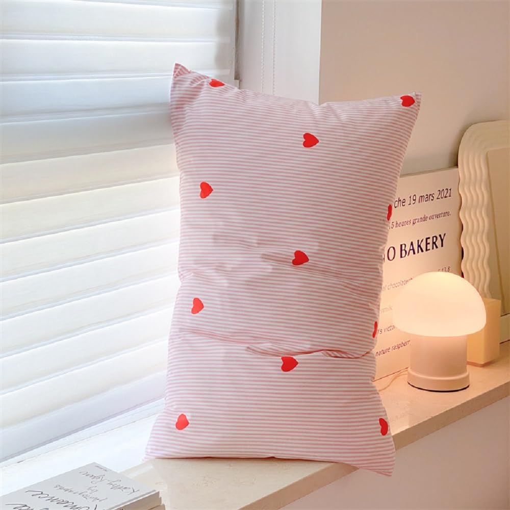 Parure de lit motif coeur rose, linge de lit en microfibre rayé, housse de couette 160 x 210 cm avec drap de lit et 2 taies d'oreiller - 4
