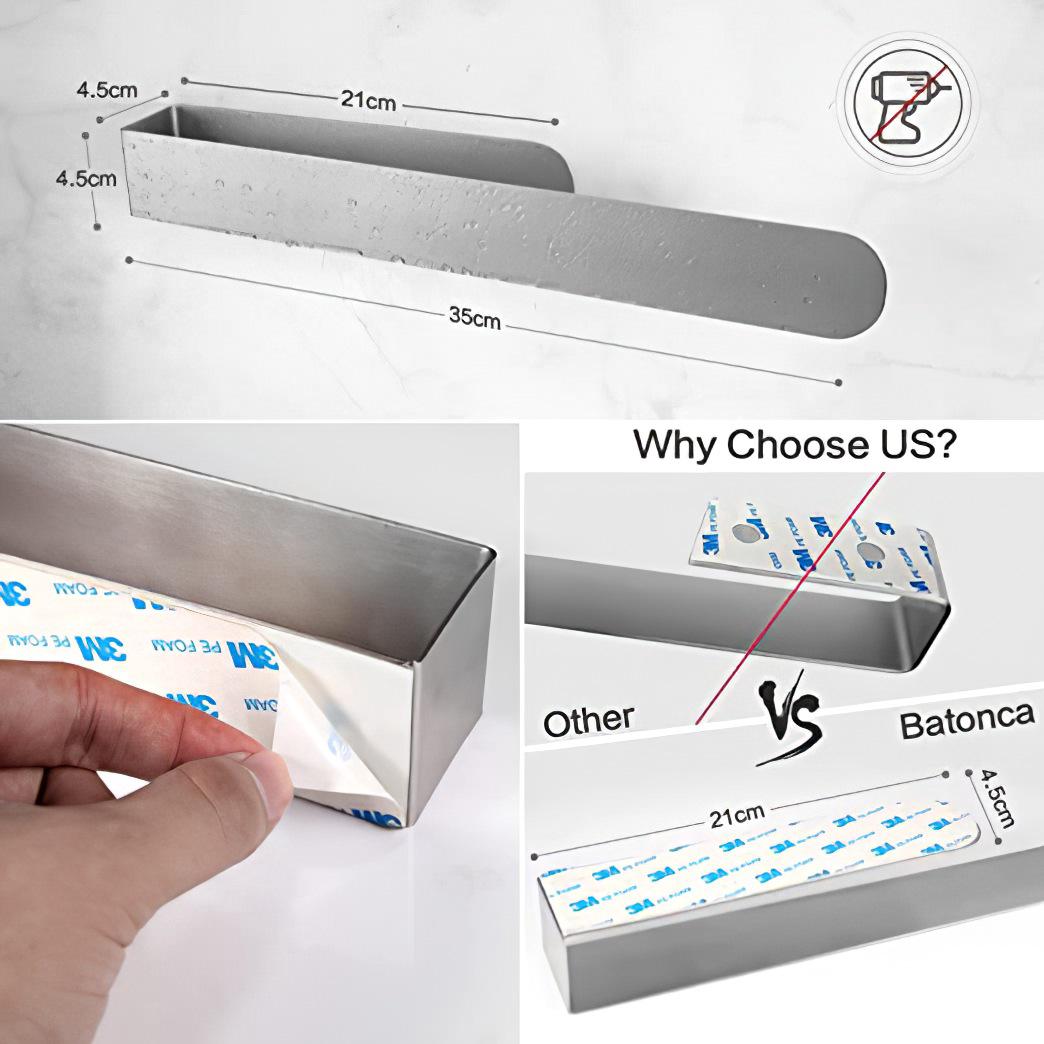 35cm Porte Serviette Salle De Bain Sans Percage Inoxydable Porte Serviette Adhesif Pour Salle De Bain Et Cuisine Acier - 2