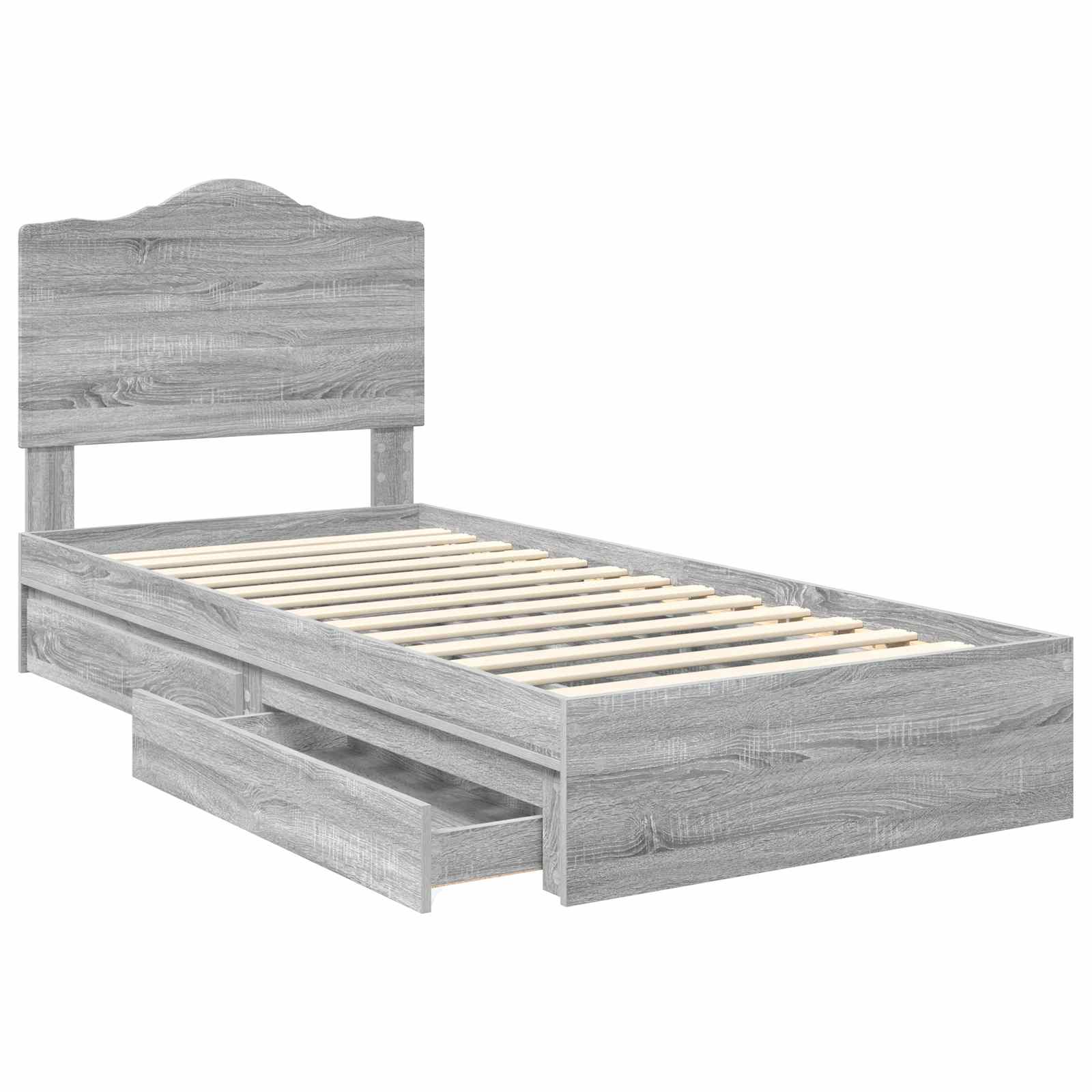 Lit avec rangement, panneau de bois, gris, pour la chambre, 70 × 190 cm - 5
