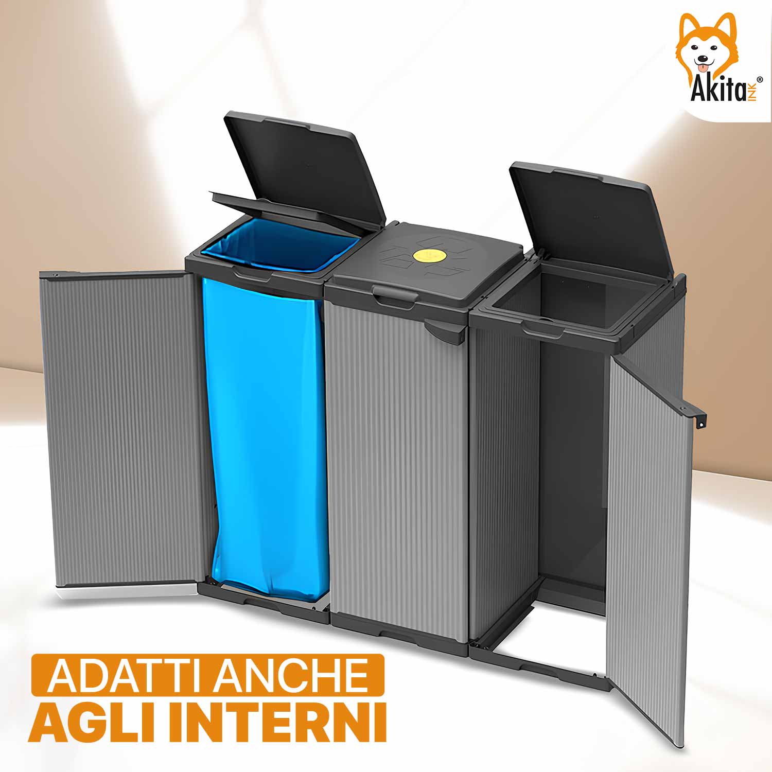Akitaink Pattumiera Differenziata Tris Contenitori - 2