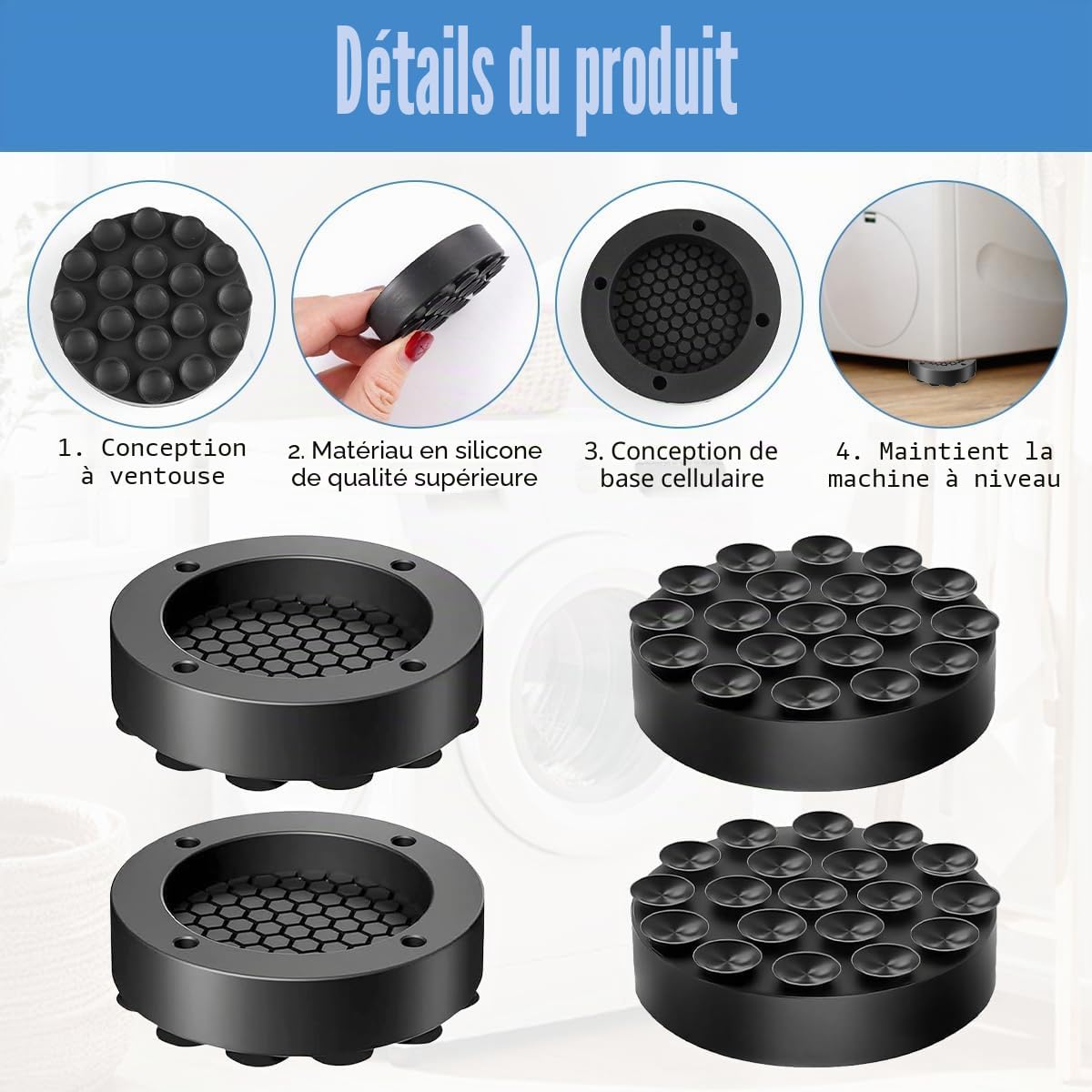 4 Pied Anti Vibration Machine a Laver Réduire Le Bruit et Les ...