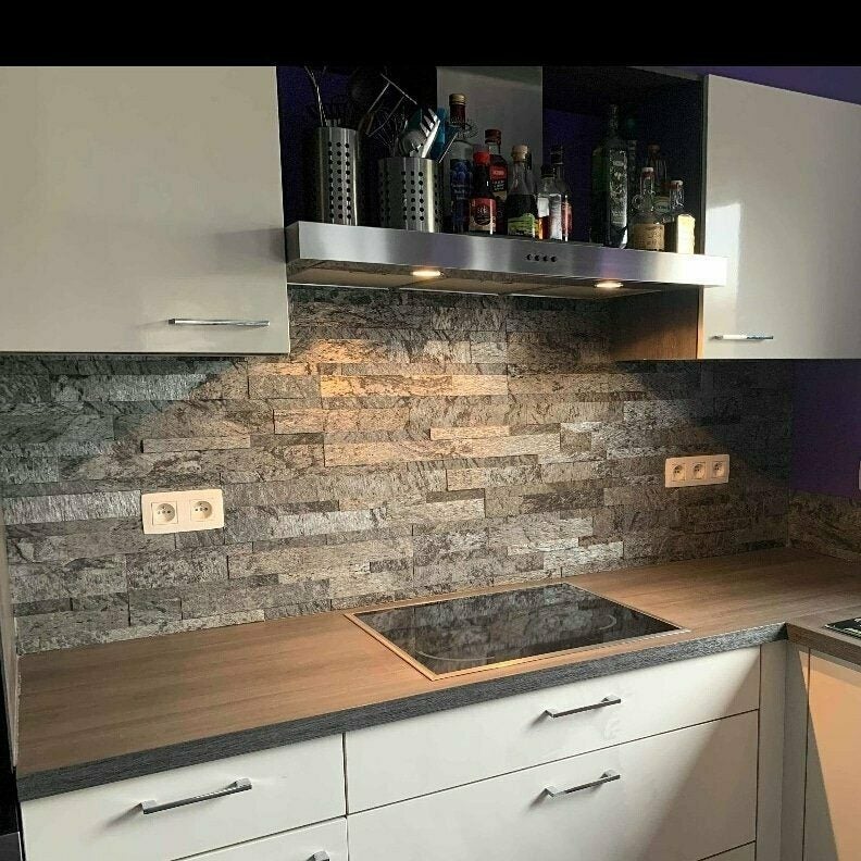 Revestimiento de Pared Tira Autoadhesiva de Piedra Natural Plata Gris Brillo – Relieve 60x15 cm, Grosor 0,2/0,4 cm - 5