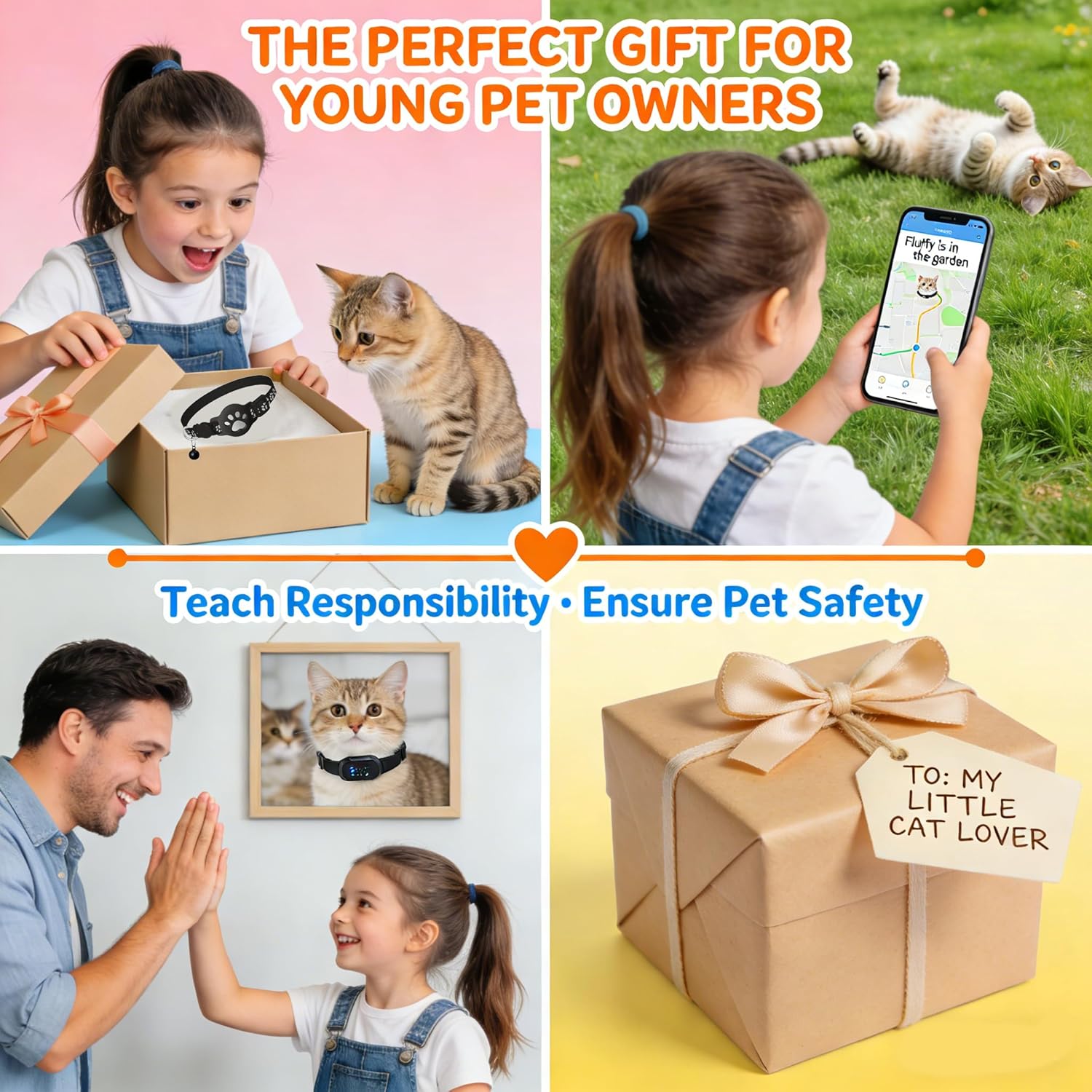 Collier GPS Chat, Traceur Tracker, sans Abonnement Mensuel,Localisation Temps Réel, Imperméable et Durable, Alerte Intelligente (Noir) - 3