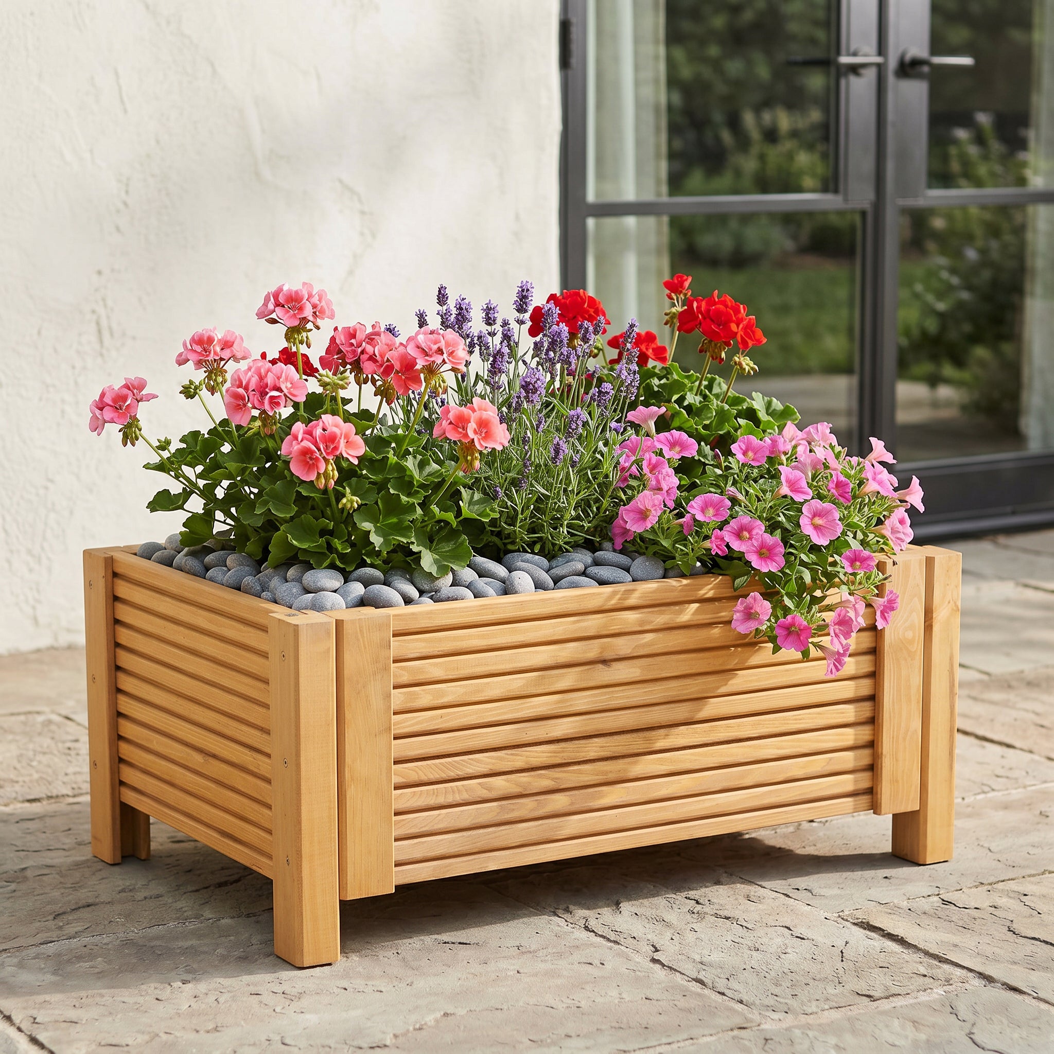 BOGATECO Jardinière en Bois avec Géotextile 39x79x30 cm - Pot de Fleurs pour Jardin et Terrasse - Disponible en 6 Couleurs - Marron Clair - 9