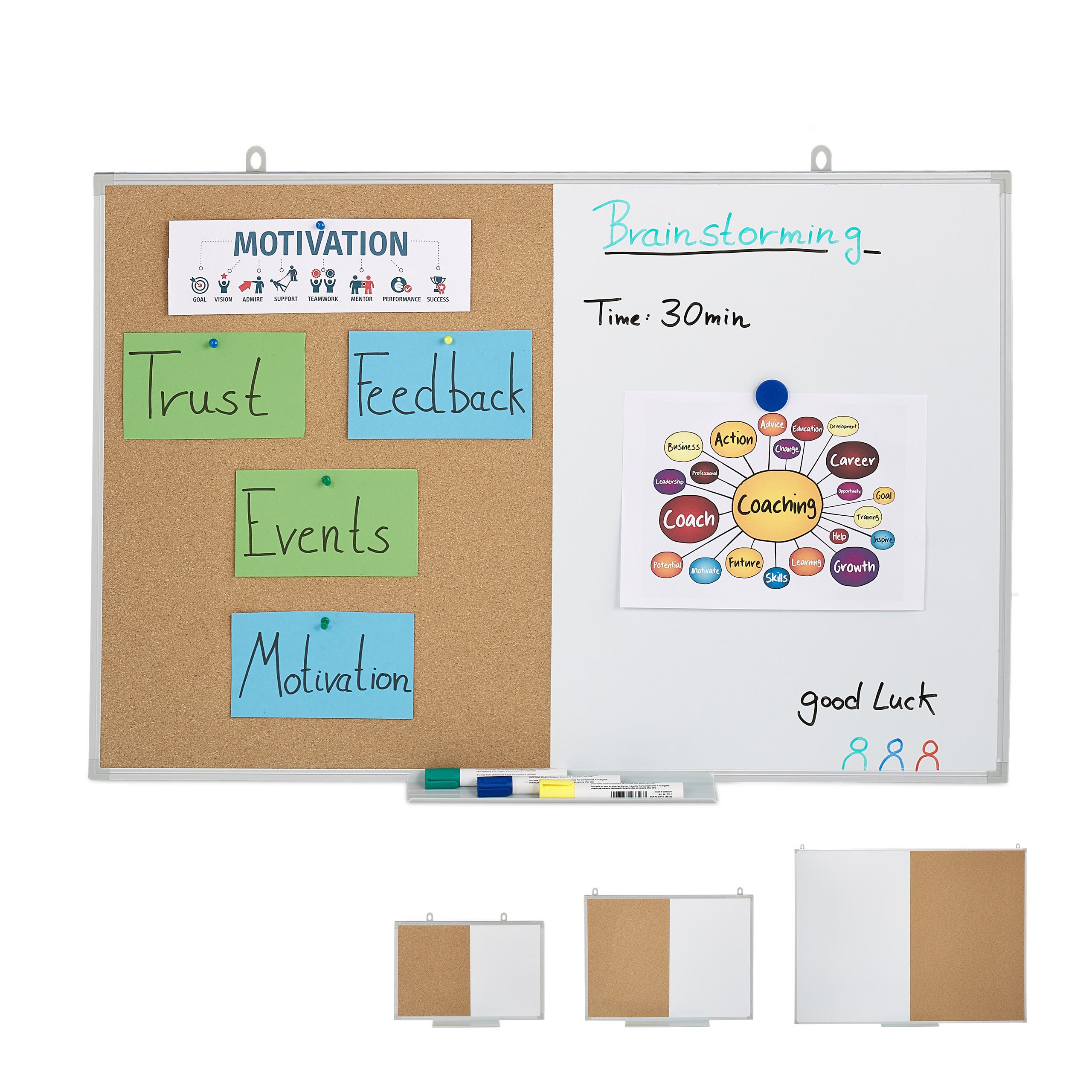 Lavagna Combinata 2in1 White & Cork - 60x90 Cm, Cornice Alluminio, Per Ufficio E Casa - Foto 3