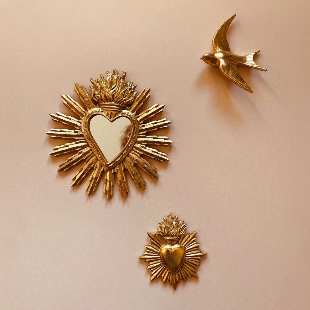Ex-voto miroir décoratif en forme de coeur - Doré - 28x28 cm - Résine - 4