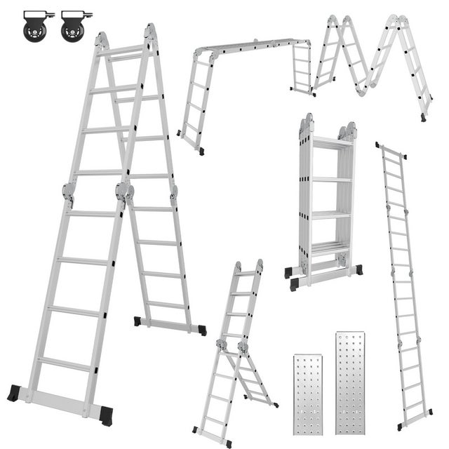 Scala pieghevole, scala telescopica 4x4, piattaforma multiuso, scala di supporto, 470 cm, alluminio, multifunzione
