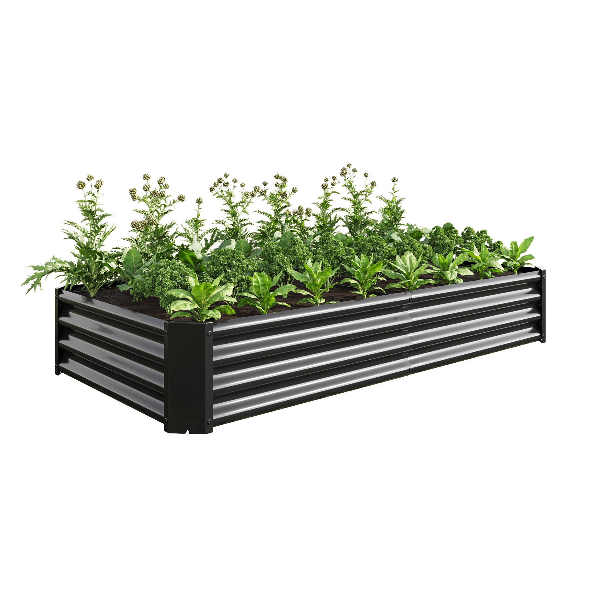 Bac de plantation fabriqué en tôle d'acier robuste conception stable, antirouille et durable, base non incluse, 180x90x30 cm, métal, noir - 8