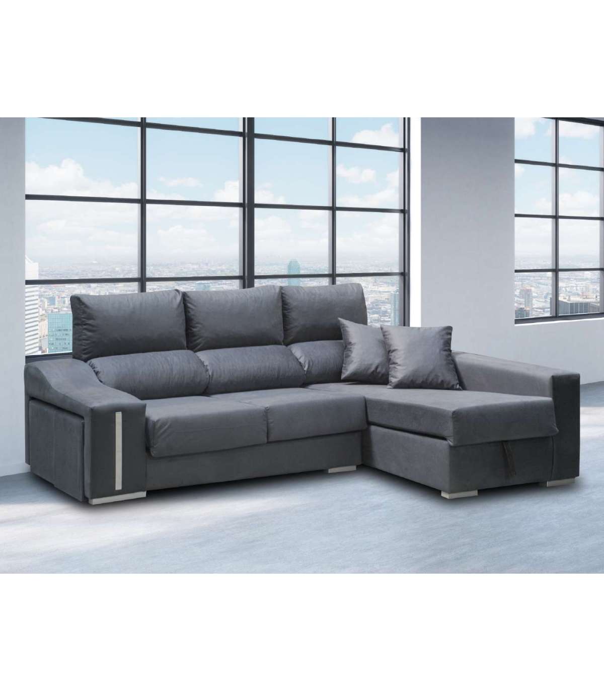 Chaiselongue malaha en tela antimanchas negra. 265 cm (ancho) x 145 cm (fondo) x 102 cm (a