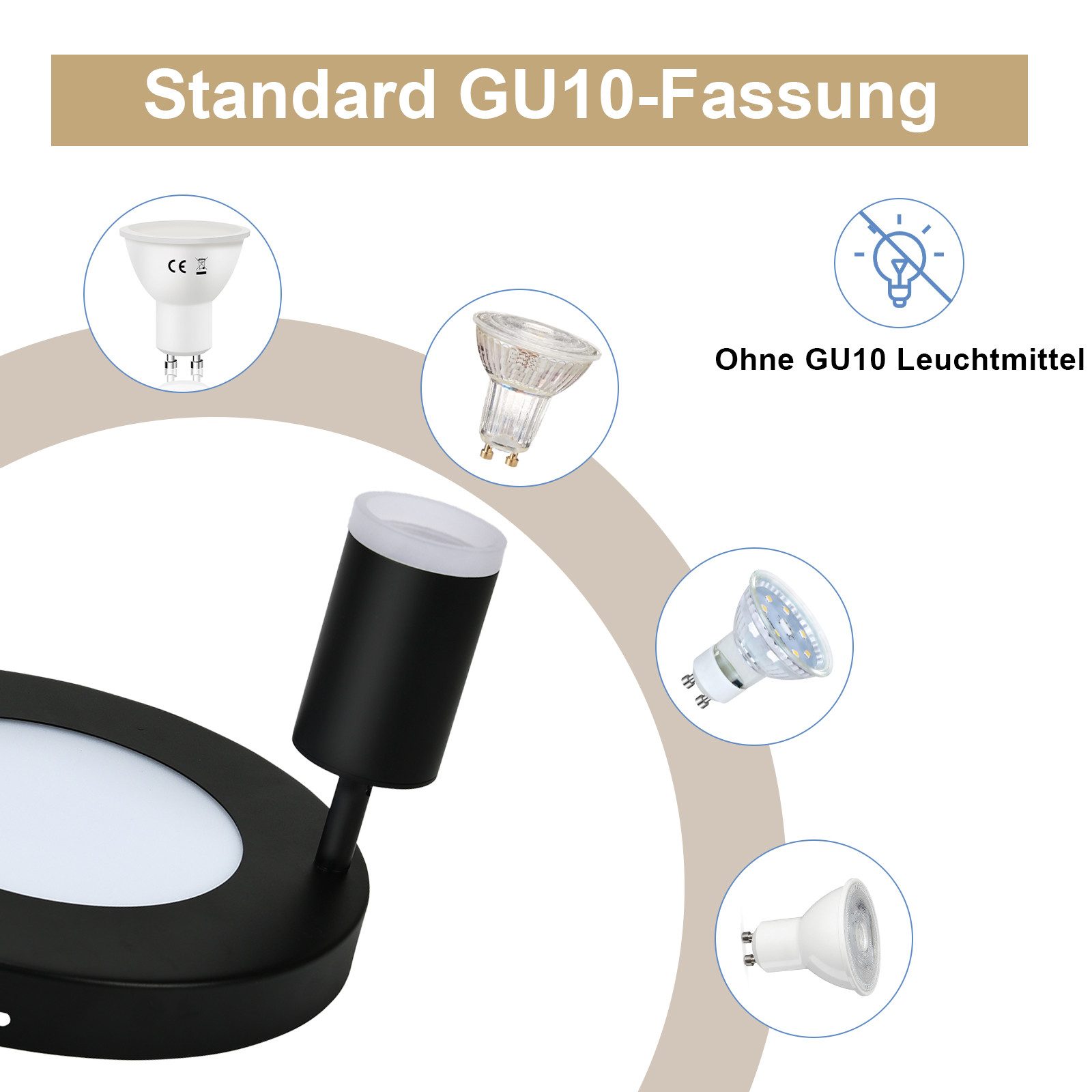 NETTLIFE Spot de plafond 2 ampoules noir 3000K protection des yeux installation facile orientable 350° GU10 - 4