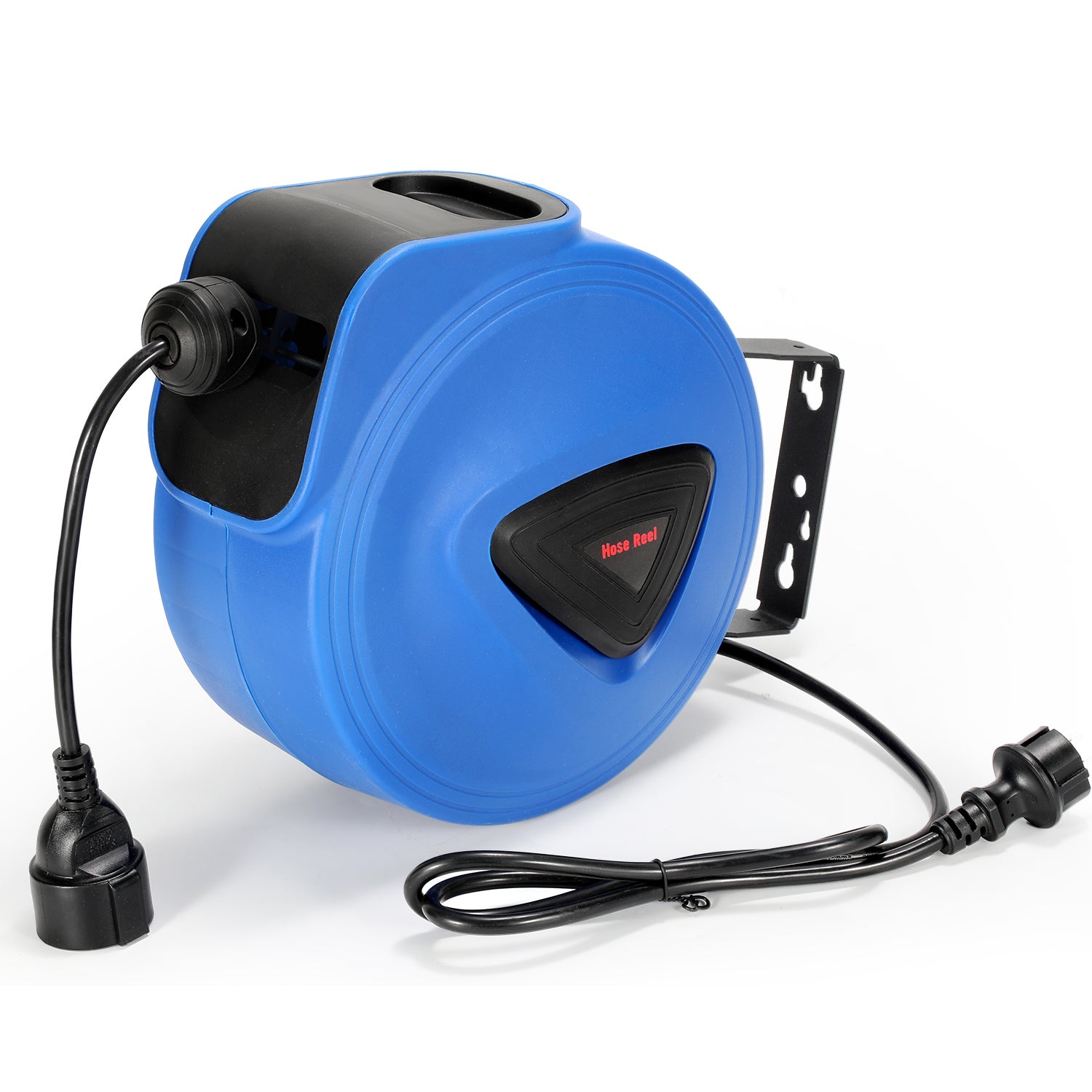 Carrete De Cable Automático Para Exteriores 20m - Enrollador Giratorio 180° Con Soporte Pared, Cable Alargador Azul Y Gris