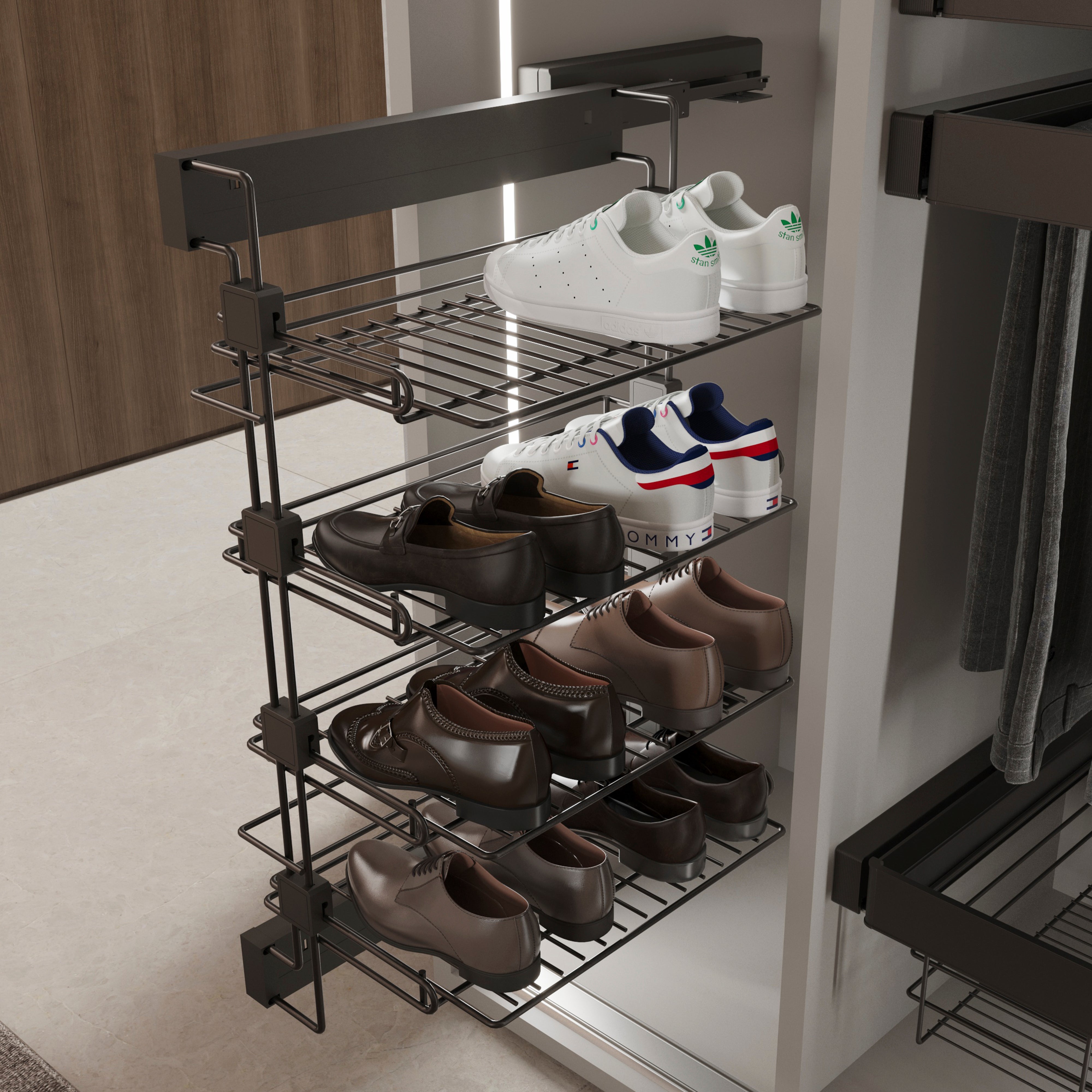 Ergocar Portemanteau Multifonctionnel Avec Porte-chaussures 3 Niveaux – Étagère Vestiaire Mobile 360°, Idéal Entrée, Salon, Balcon, Chambre – Acier Robuste & Facile à Monter Valet De Chambre