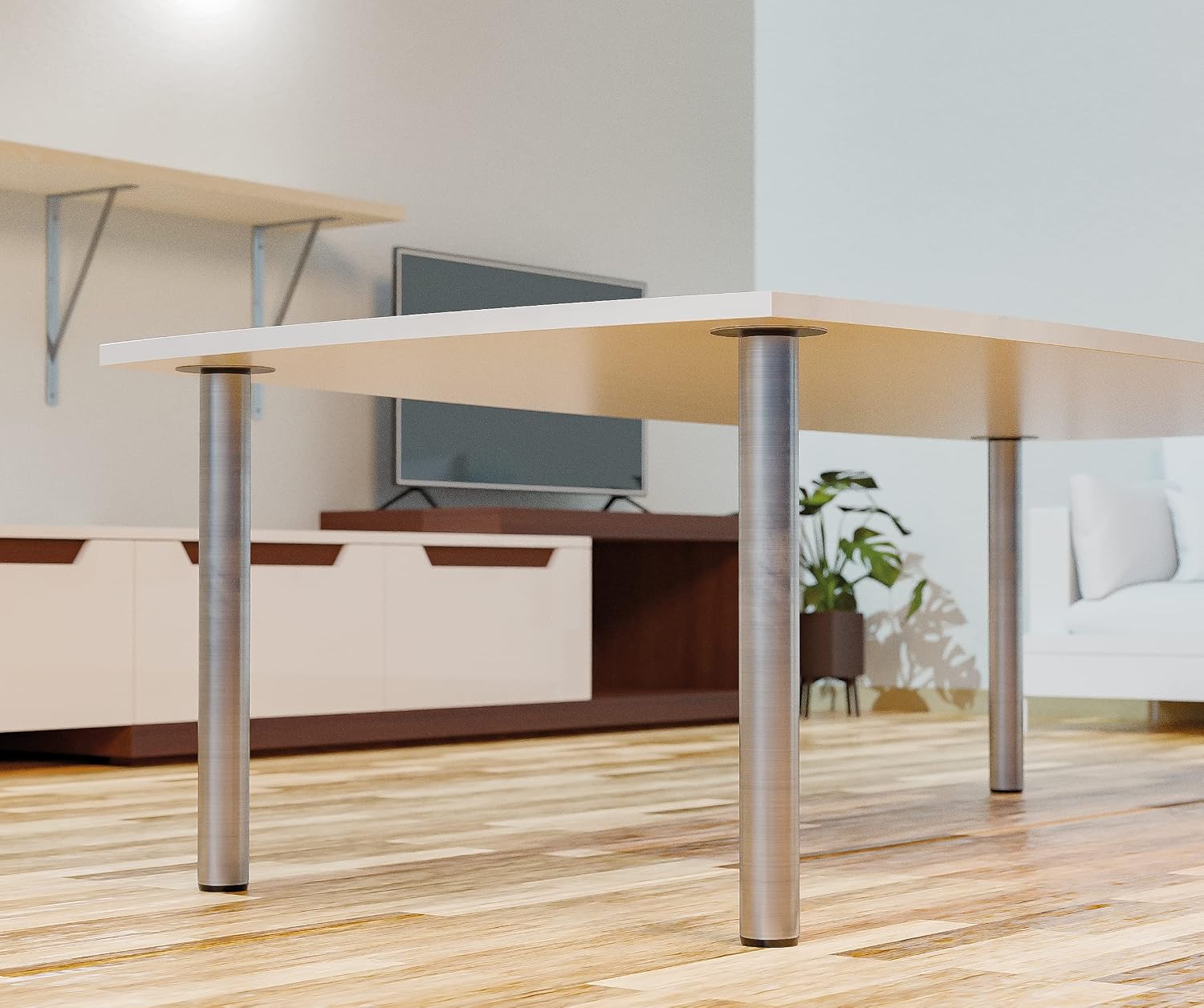 Picior de masă reglabil din oțel (700–1000 mm), Ø60x700 mm, capacitate de încărcare 15 kg/picior. Pentru birouri, bucătării și sufragerii