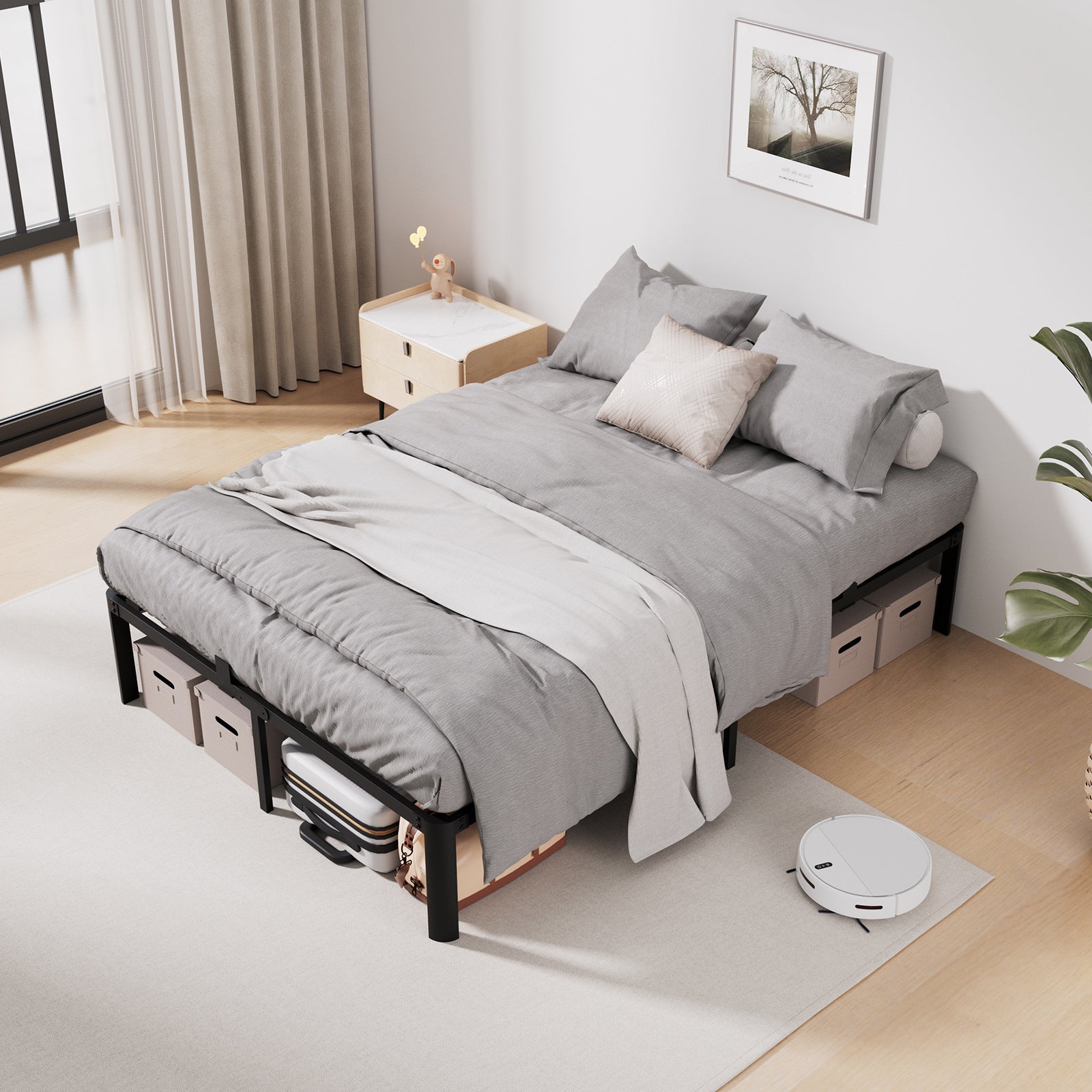 AURALUM MAX Cadre de Lit King Size 160x200 cm Métallique Noir, Sommier Plateforme avec Rangement 32 cm, Structure Robuste 500 kg, Sommeil Silencieux - 2