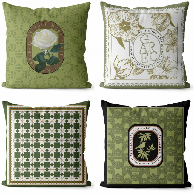Juego de 4 fundas de cojines de 45x45, fundas de almohada decorativas para sofá, dormitorio, sofá, silla, cama, jardín (verde vintage)