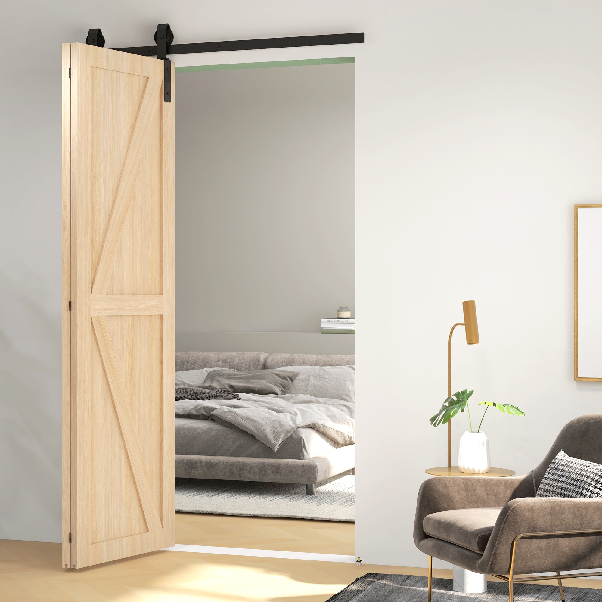 Kit porte grange coulissante pliante 122cm 4pi 2 portes rail noir - 8
