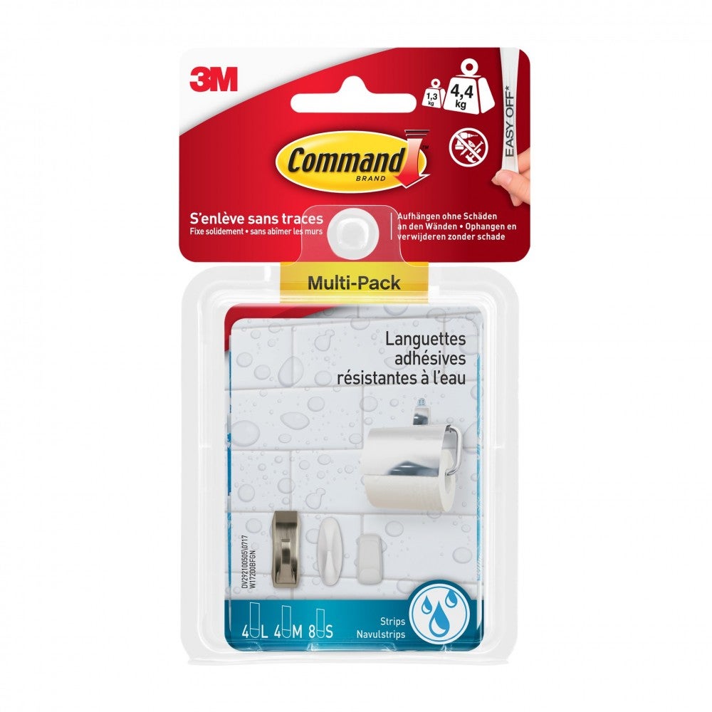 Pack de 16 tiras adhesivas resistentes al agua COMMAND 8s+4m+4l, transparentes - 5