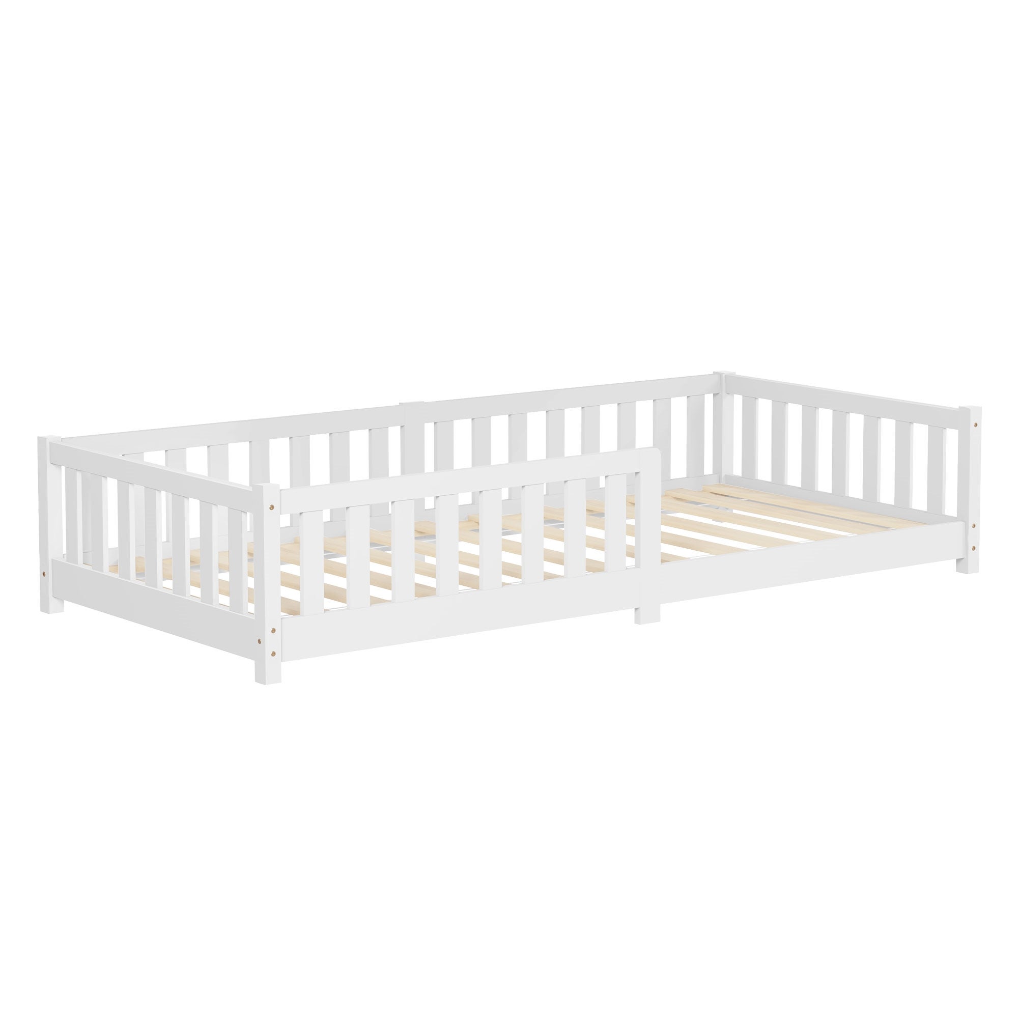 ML-Design łóżeczko dziecięce Montessori 90x200 cm biały podłogowe drewniane z solidnym stelażem i ochroną przed wypadnięciem komfortowe dla dzieci