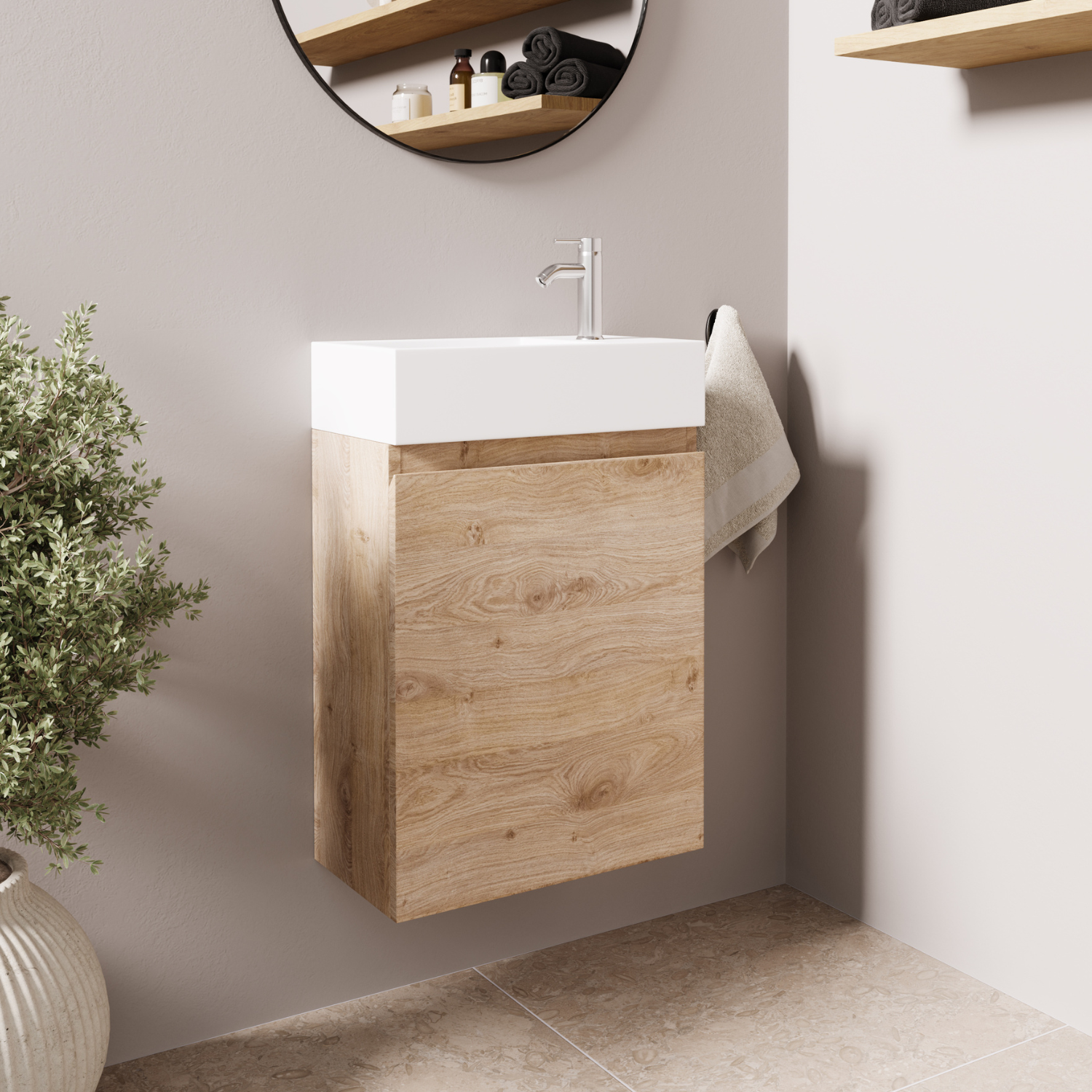 Mueble de baño suspendido con lavabo 40 cm roble claro - LOMAZOO Malibu - 2