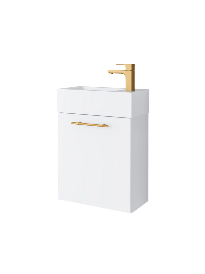 Zestaw szafka łazienkowa z umywalką ceramiczną Uptrend NAVA 50, 1D0S Biały Mat - uchwyt złoto 1 kpl.