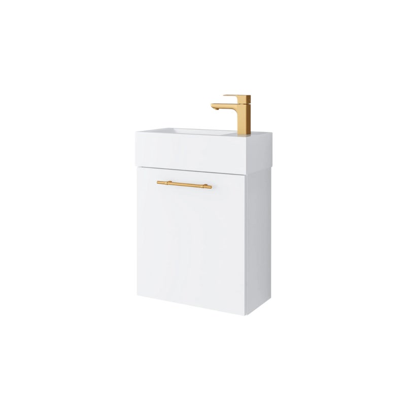 Zestaw szafka łazienkowa z umywalką ceramiczną Uptrend NAVA 50, 1D0S Biały Mat - uchwyt złoto 1 kpl.