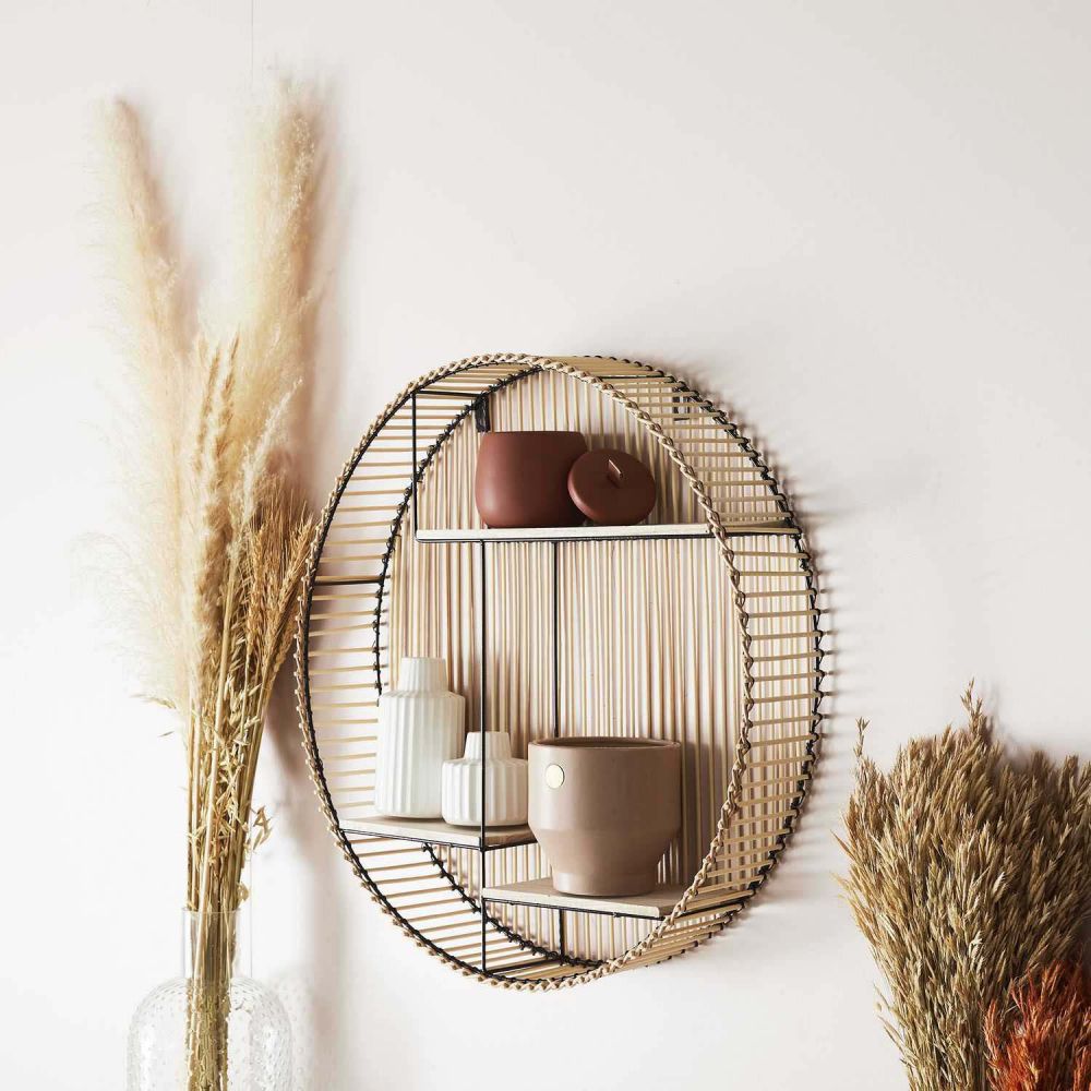 Etagere - Home Deco Factory - Java - Ronde - Compartimentée - Noir Et Beige - 6