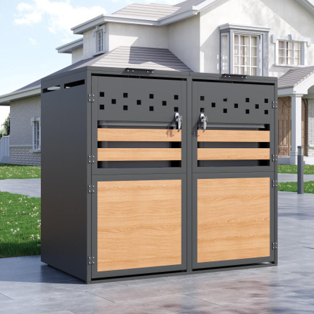 Contenedor de basura – para 2 cubos (120-240l), ventilado, compartimentos, cerrable, 2 puertas.
