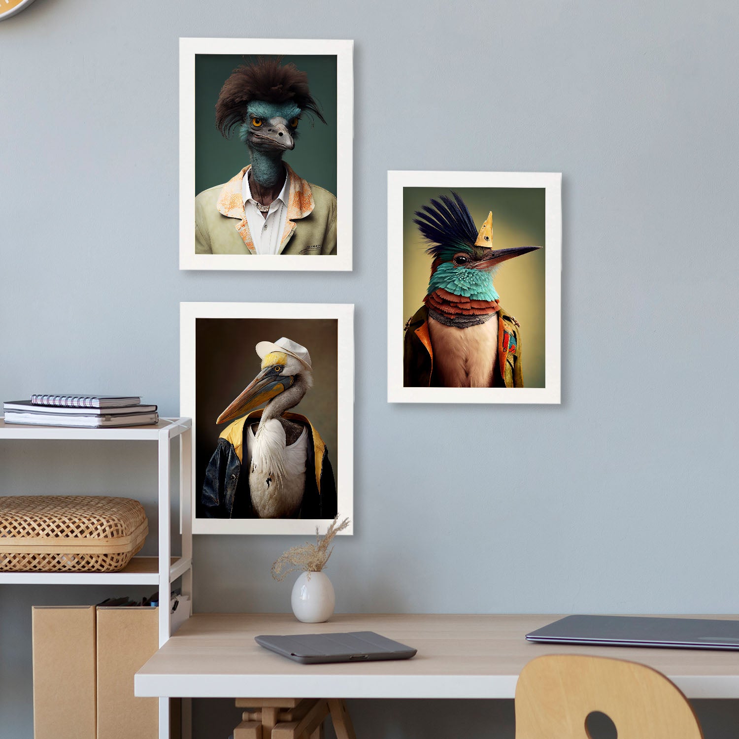 Animal humano nacnico emu hummingbird pelican. estampados de arte de pared estético para el diseño de dormitorio o sala de estar sin marco - a3