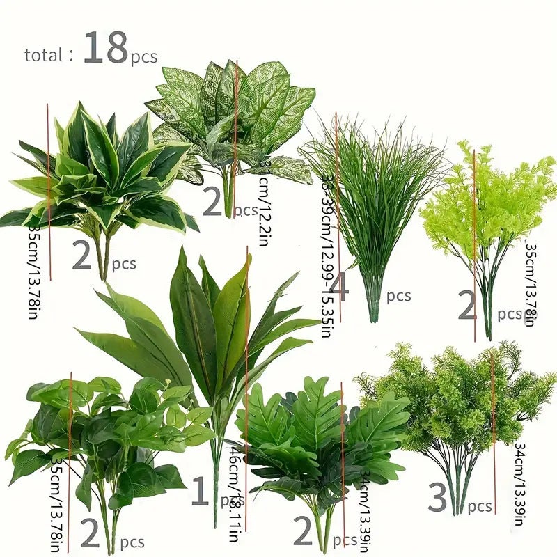 Lot de 18 plantes artificielles avec protection UV – Tiges de verdure imitation plastique pour décoration intérieure et extérieure, jardin suspendu - 2