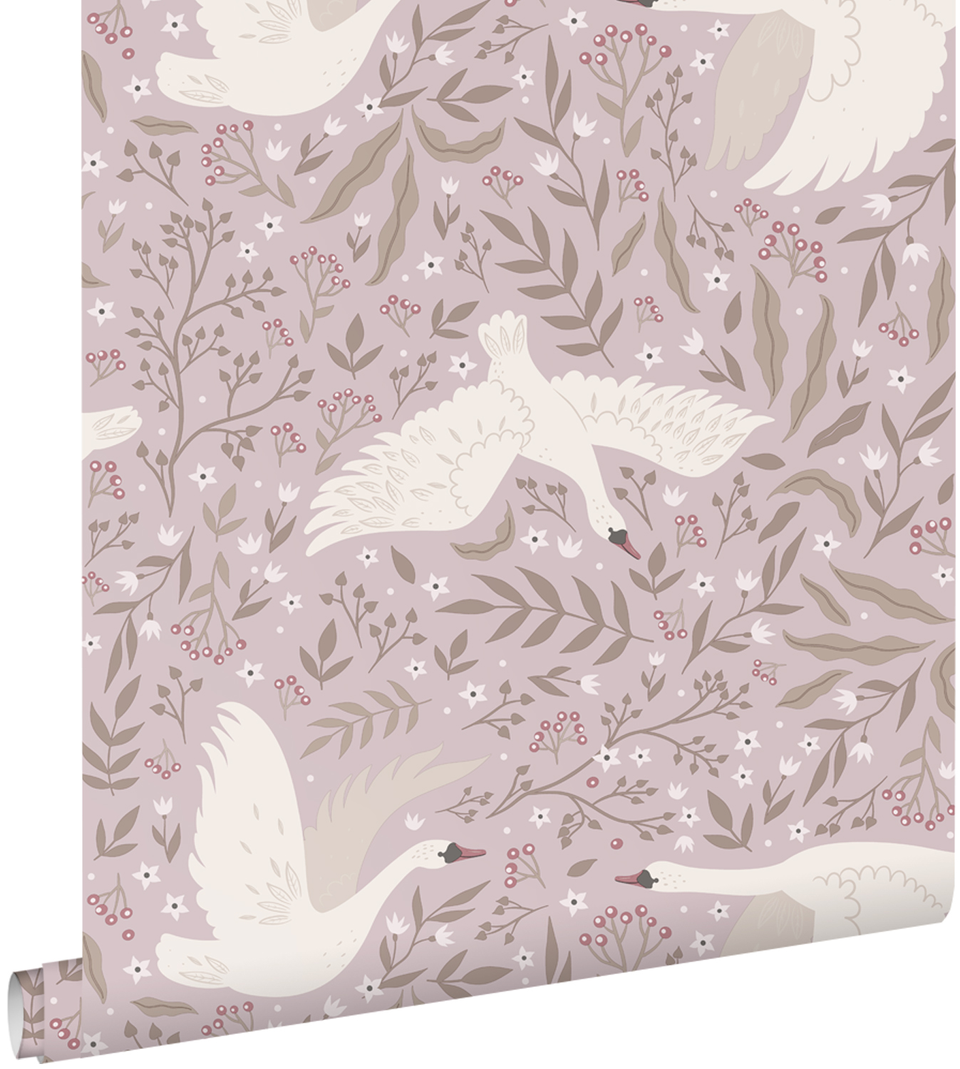 Papel pintado cisnes morado lila - 0.53 x 10.05 m - estahome