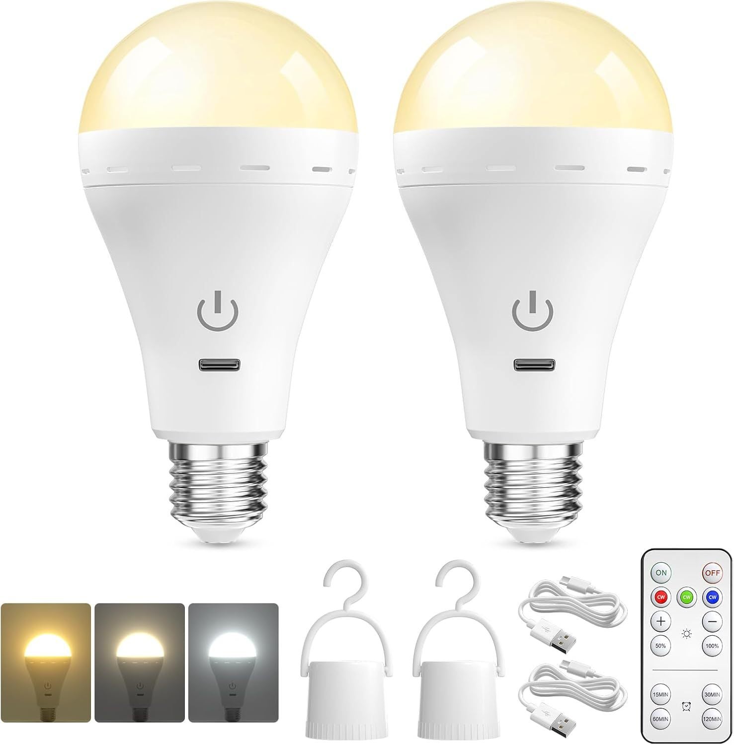 Ampoule Rechargeable Avec Telecommande - Ampoule Sans Electricite 3 Couleur Dimmable Ampoule Usb 9w Ampoule Sans Fil E26 Tactile 4 Pack 97226214