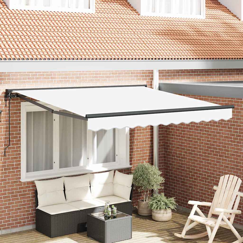 Toldo retráctil blanco 350x250 cm de pared en aluminio y tela, manual y control remoto