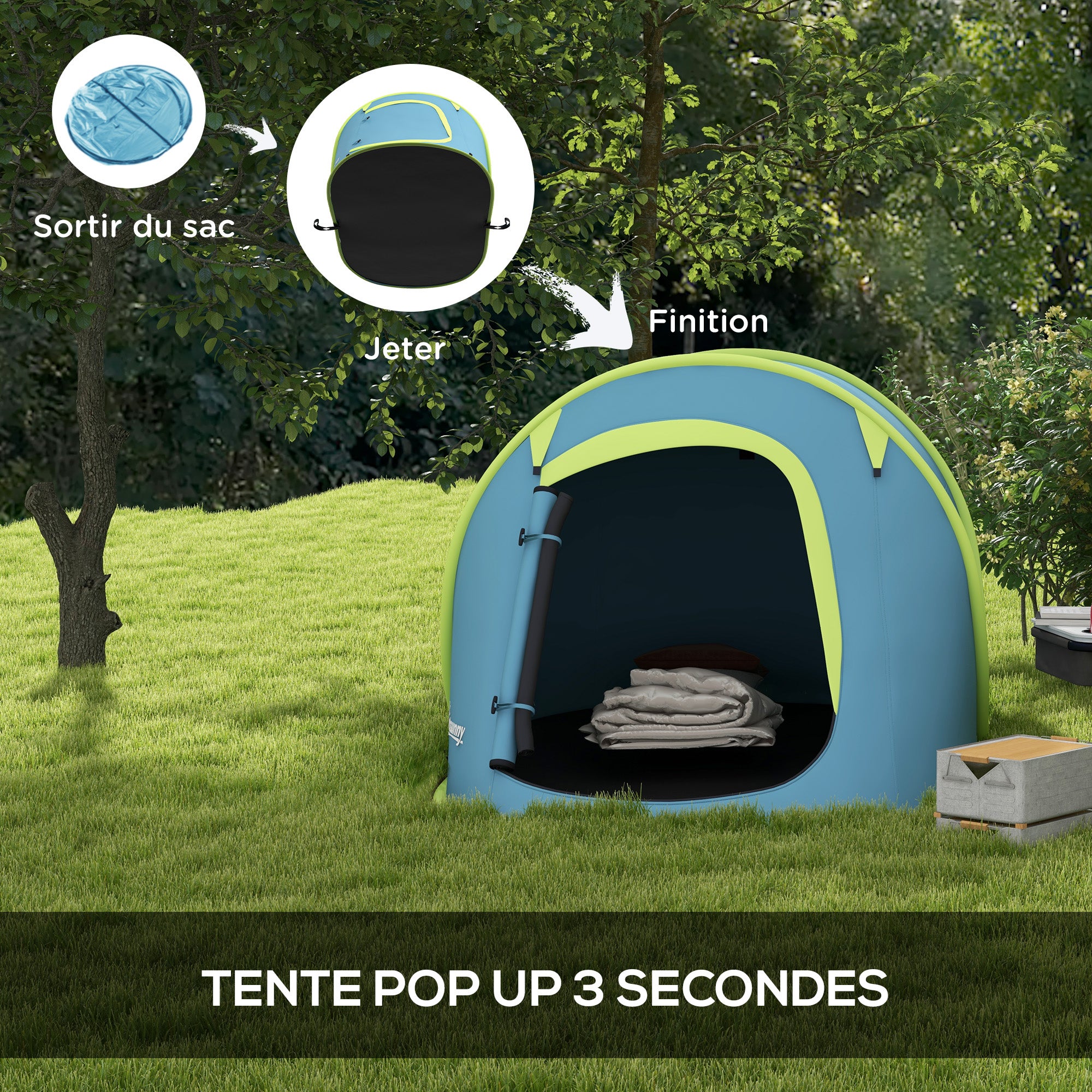 Tente de camping 2-3 personnes étanche 2000 mm avec sac de transport pour la randonnée 245x148x105 cm Bleu - 6