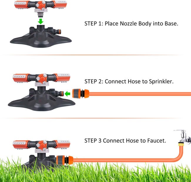 Arroseur automatique, arroseur de jardin, arrosage automatique de la pelouse, 3 buses, système d'irrigation rotatif à 360 ° - 4