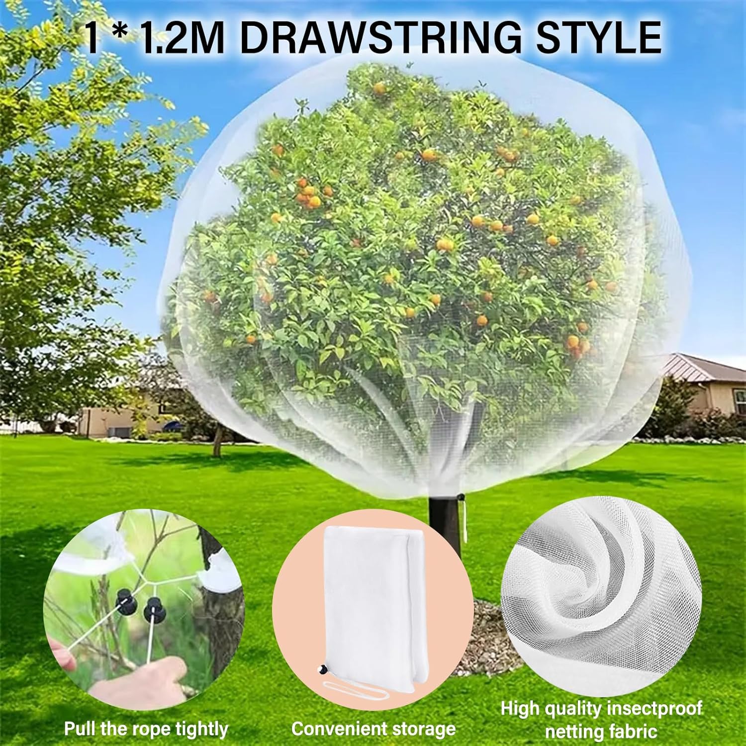 Filet De Protection Contre Les Insectes Et Oiseaux, 3 X 3 M, Mailles Fines, Fermeture éclair Et Cordon De Serrage, Pour Jardin, Arbres Fruitiers, Plantes Et Fleurs, Blanc