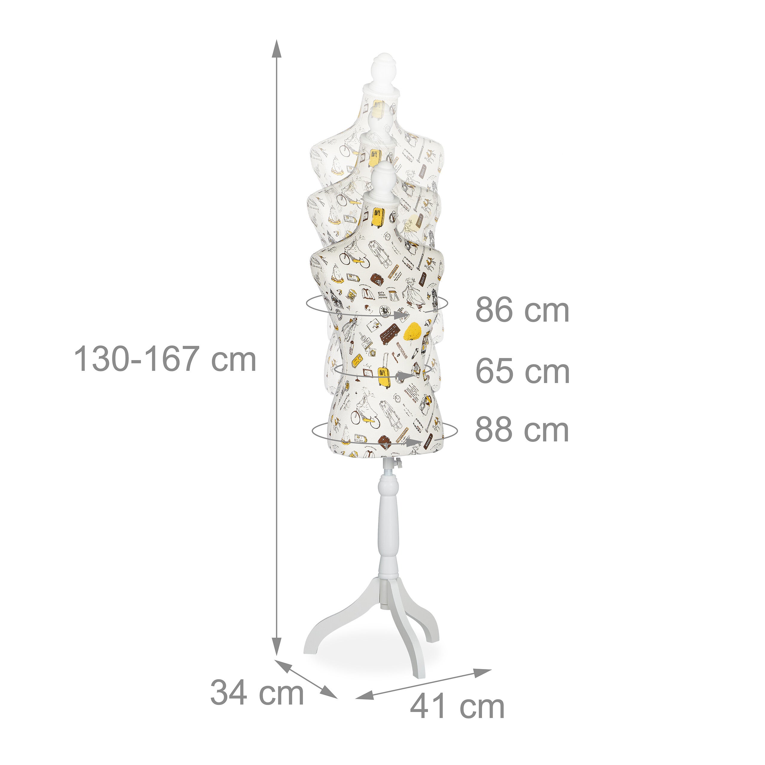 Mannequin de couture féminin, hauteur réglable jusqu'à 167 cm, taille 34-38, buste déco pour vitrine, crème, Relaxdays - 4