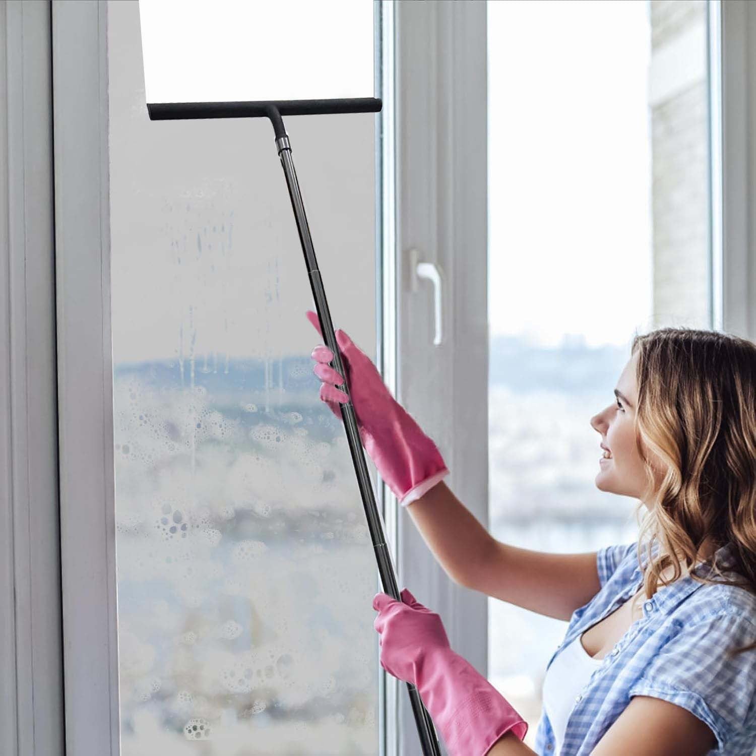Raclette de douche extensible 2 en 1 pour portes vitrées, raclette à vitres et raclette de douche avec manche télescopique (34 cm - 128 cm) - 4