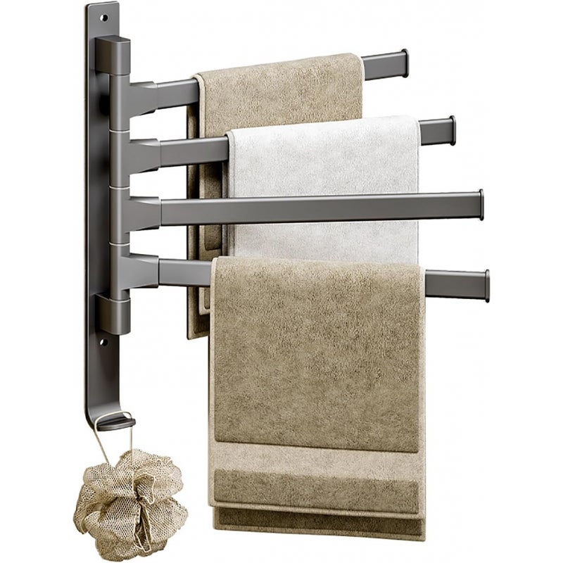 Wieszak na ręczniki łazienkowe z 4 obrotowymi drążkami o 180°, wieszak na ręczniki bez wiercenia, montowany na ścianie