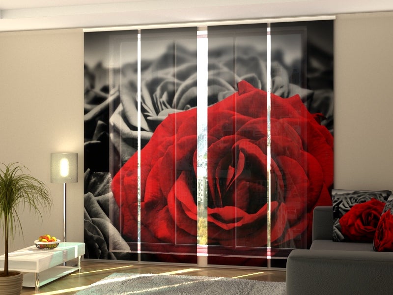 Rideau Panneau Japonais Brodé Floral - 60x245 Cm, Semi-transparent, Blanc/violet/rose, Prêt à Poser