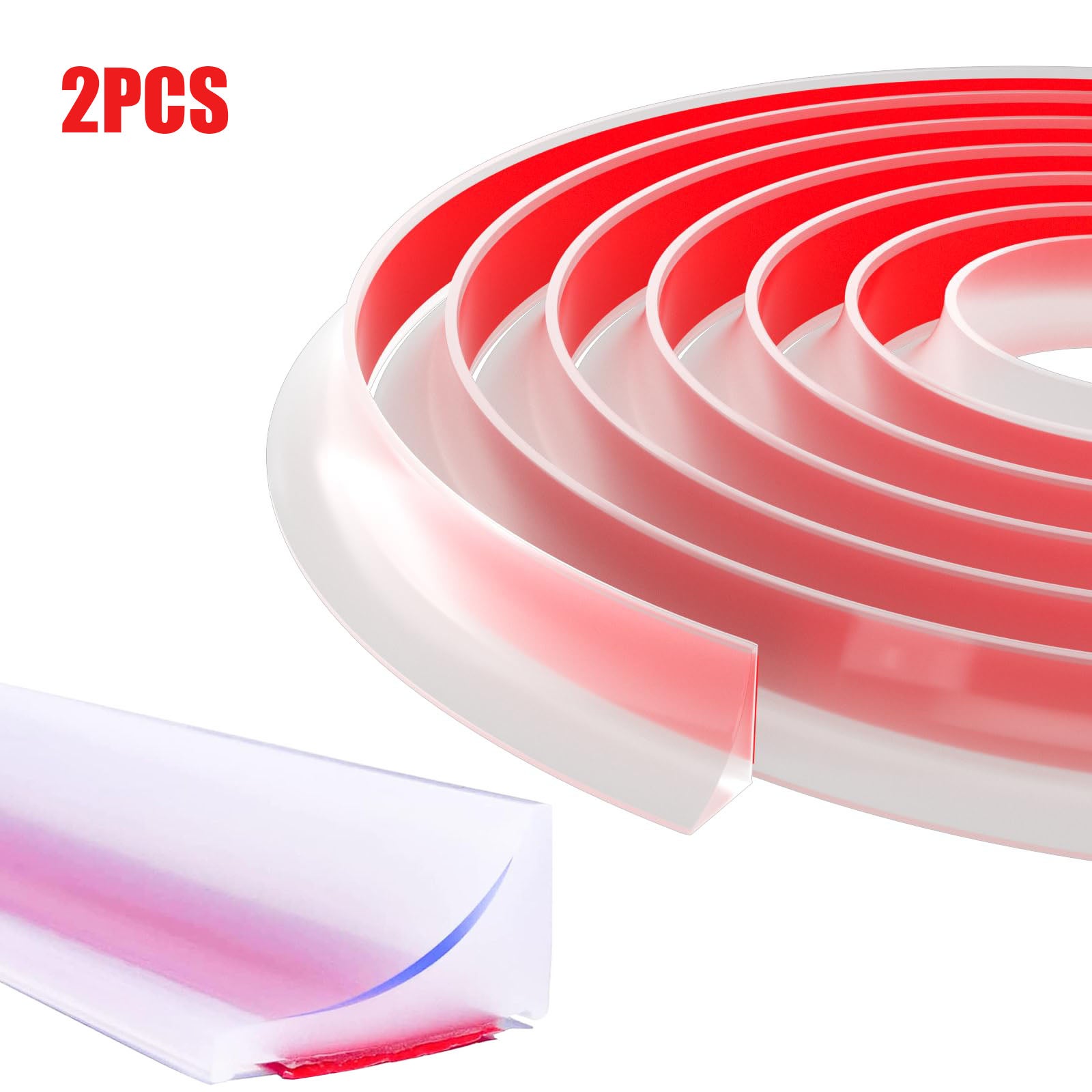 Zestaw 2 uszczelek prysznicowych, samoprzylepne listwy przypodłogowe, uszczelki do blatów łazienkowych i kuchennych, przezroczyste (300 cm)