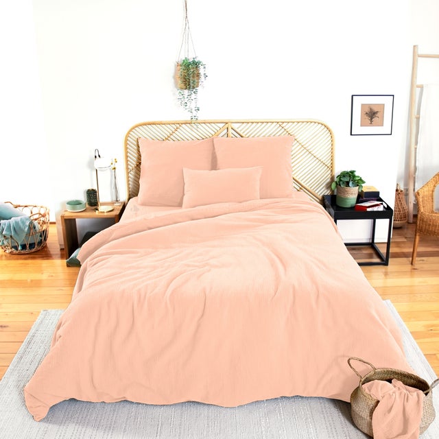 Parure de lit 240x220 cm double gaze de coton GAZGAZ rose Pêche