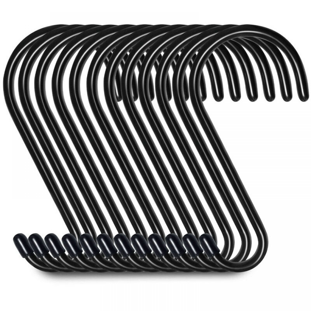 Zestaw 12 haczyków do zawieszania w kształcie litery S, 10 haczyków do szafy, haczyki do zawieszania, wieszaki (30 cm, czarne)