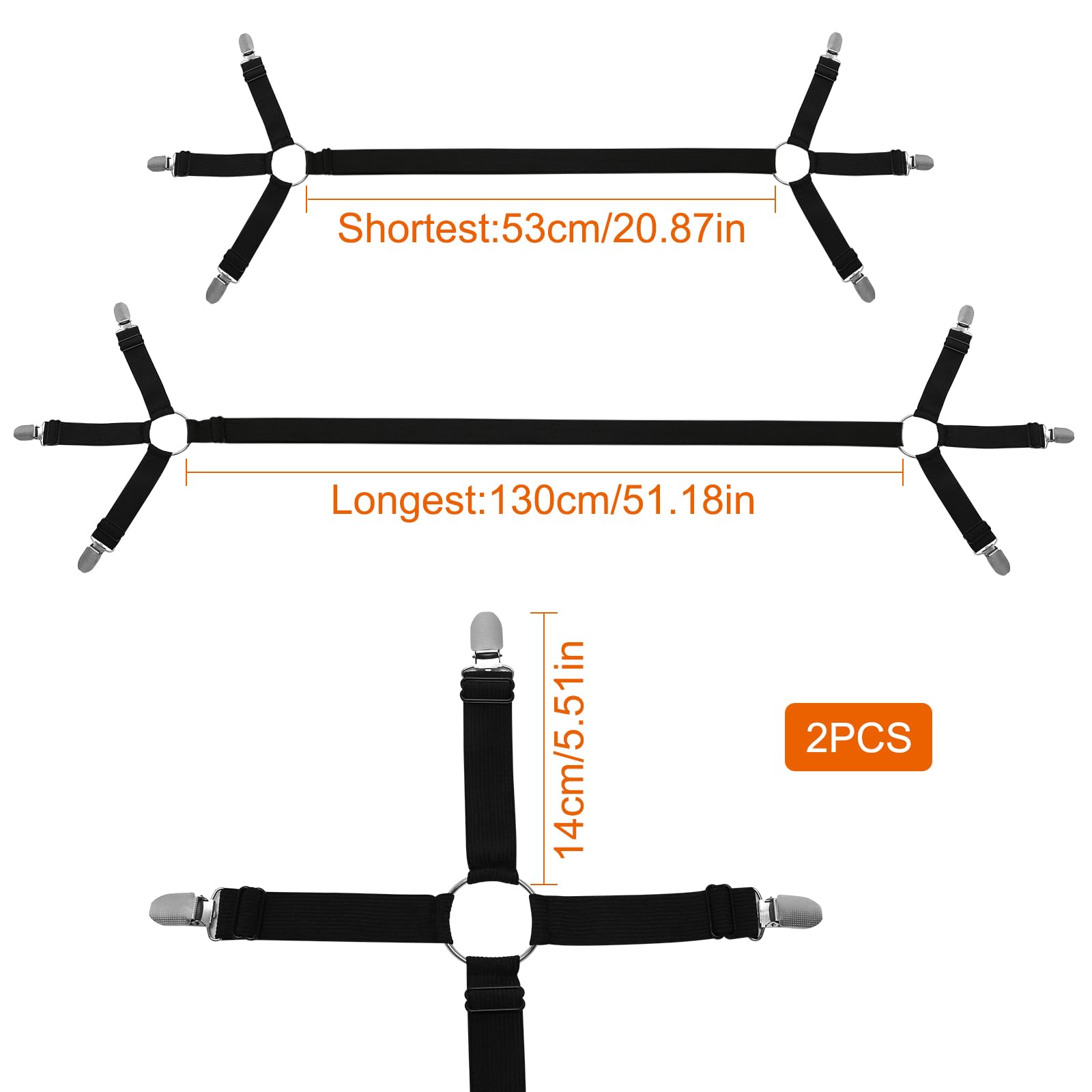 2 Pièces Tendeur Drap Housse, Élastiques Ajustables Attache Drap Housse avec Pinces Métalliques, Sangle Drap Housse pour draps, Matelas - 3