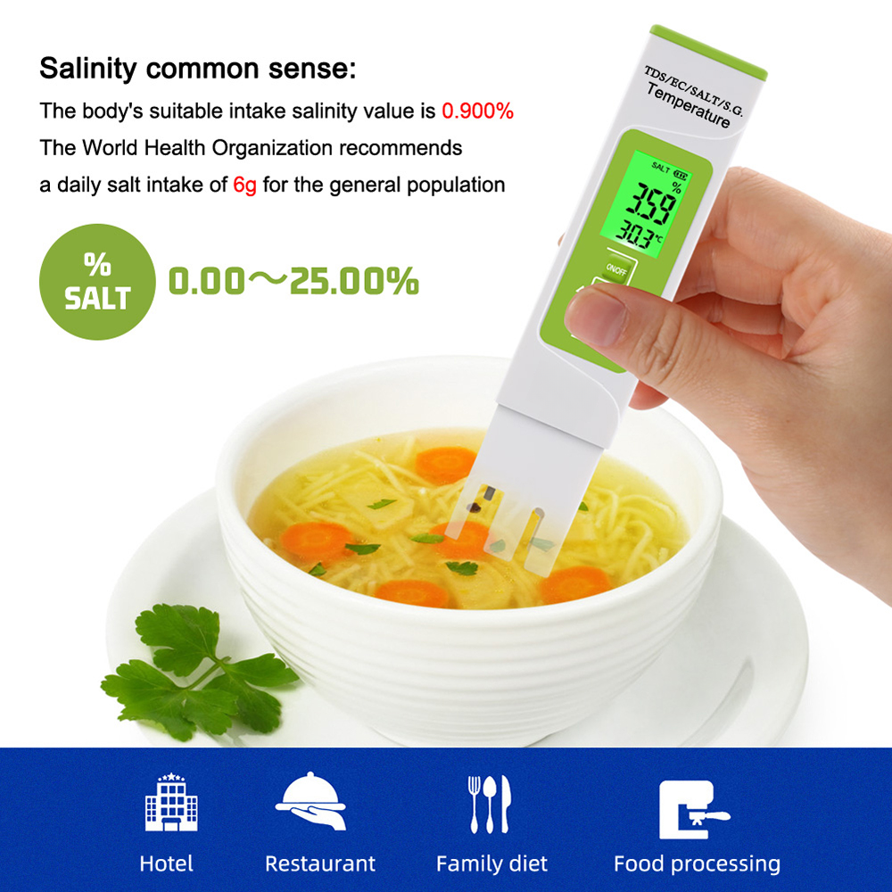 5 in 1 TDS/EC/SALT/S.G./température appareil de mesure numérique eau Quality moniteur testeur pour Pools Drinking Aquariums avec rétroéclairage - 7