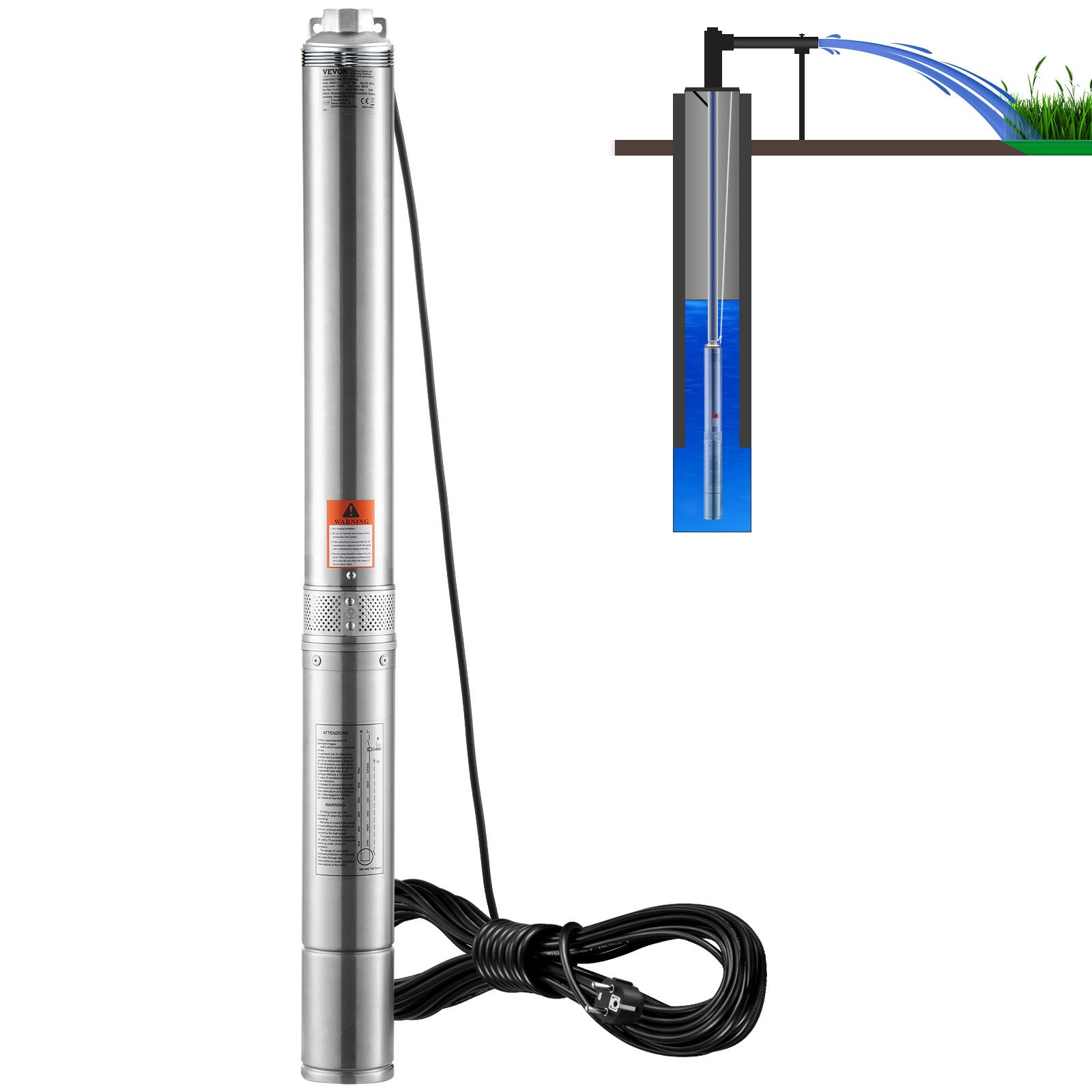 Pompa głębinowa pompa wodna ze stali nierdzewnej 1100 W 7,1 m³/h 105 m VEVOR