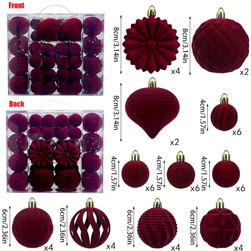 12 Palline Di Natale In Velluto Floccato, 6 Cm, Dipinte A Mano, Con Decorazioni A Perline, Colori Assortiti (rosso, Verde, Cachi, Crema)