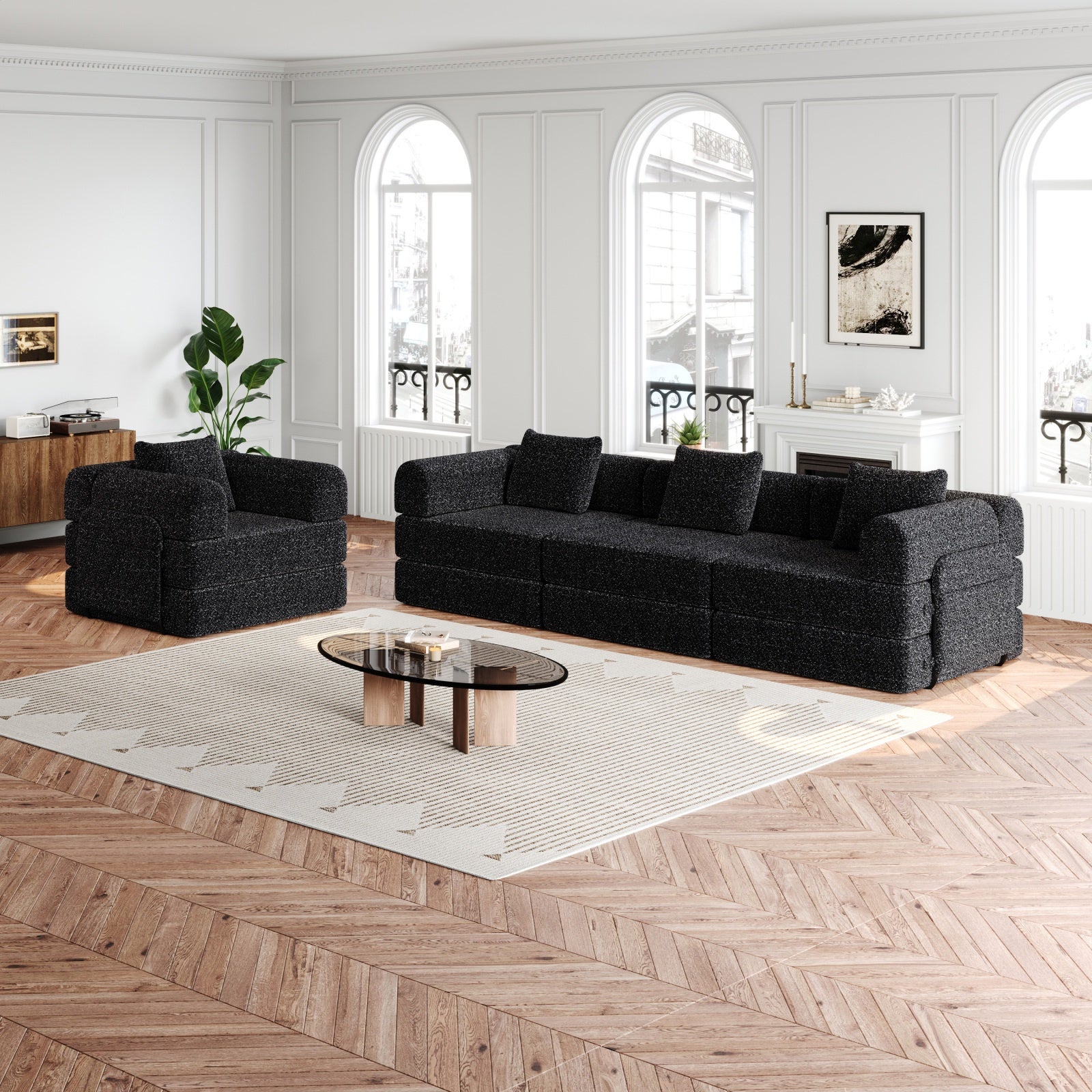 Fauteuil-canapé 2 en 1 183.8 x 91.4 x 69.8 cm – Canapé-lit convertible 183.8 x 91.4 x 69.8 cm – Tissu chenille – Noir - 4