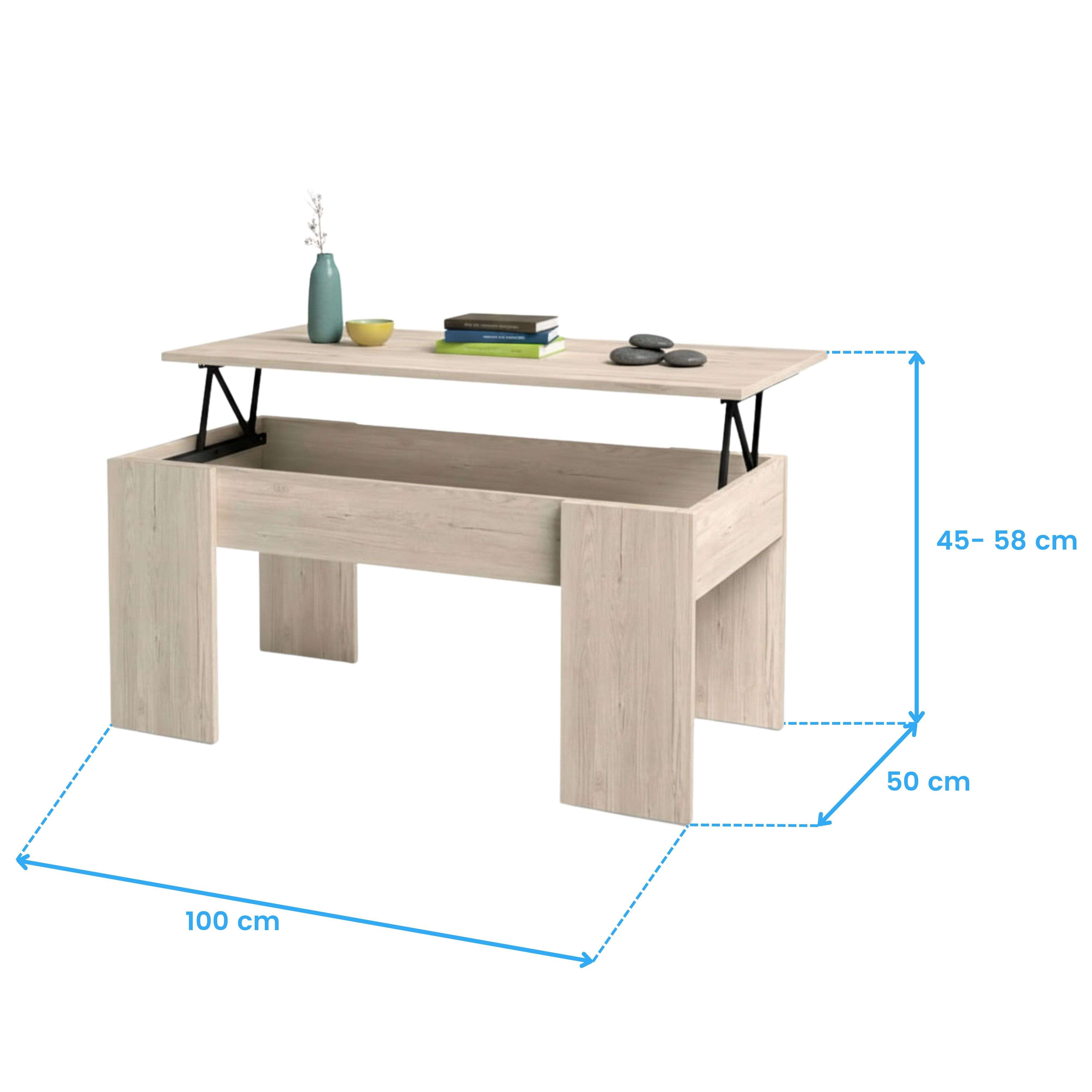 Mesa de centro elevable Low salón comedor color color sahara estilo moderno mueble 100x45x50cm - 8