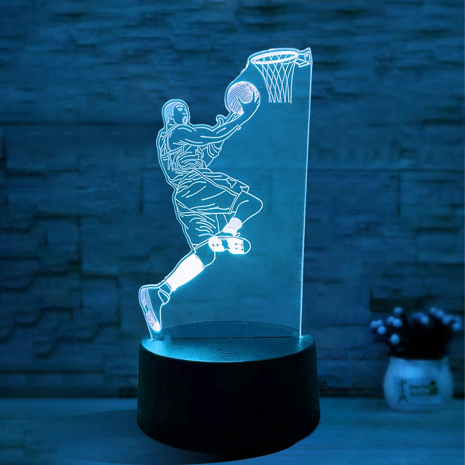 Lampa 3D do koszykówki, lampka nocna 3D dla dzieci, 16-kolorowa lampka nocna z pilotem, USB